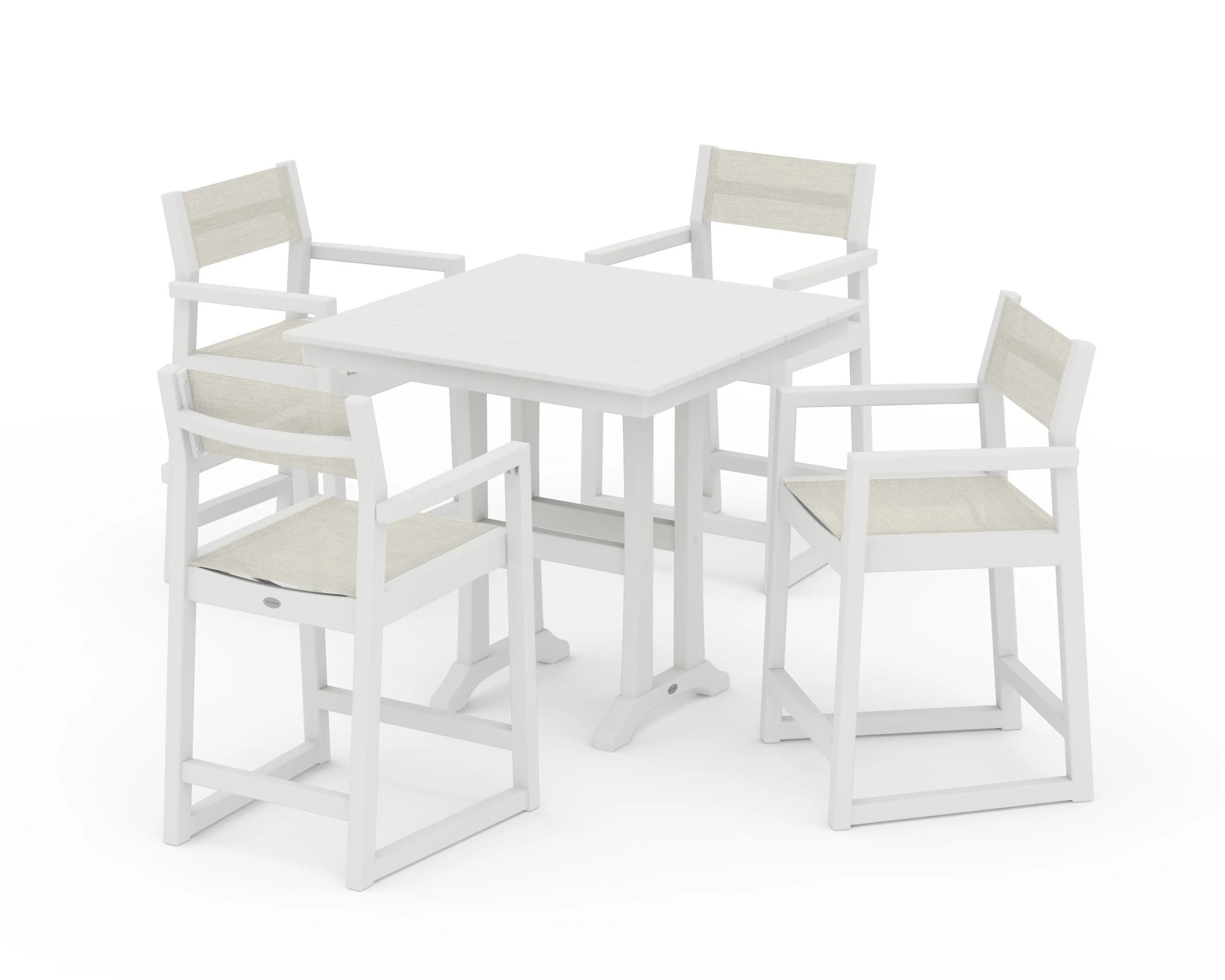 EDGE Sling Arm Chair 5-Piece Farmhouse Counter Set with Trestle Legs - Image 29