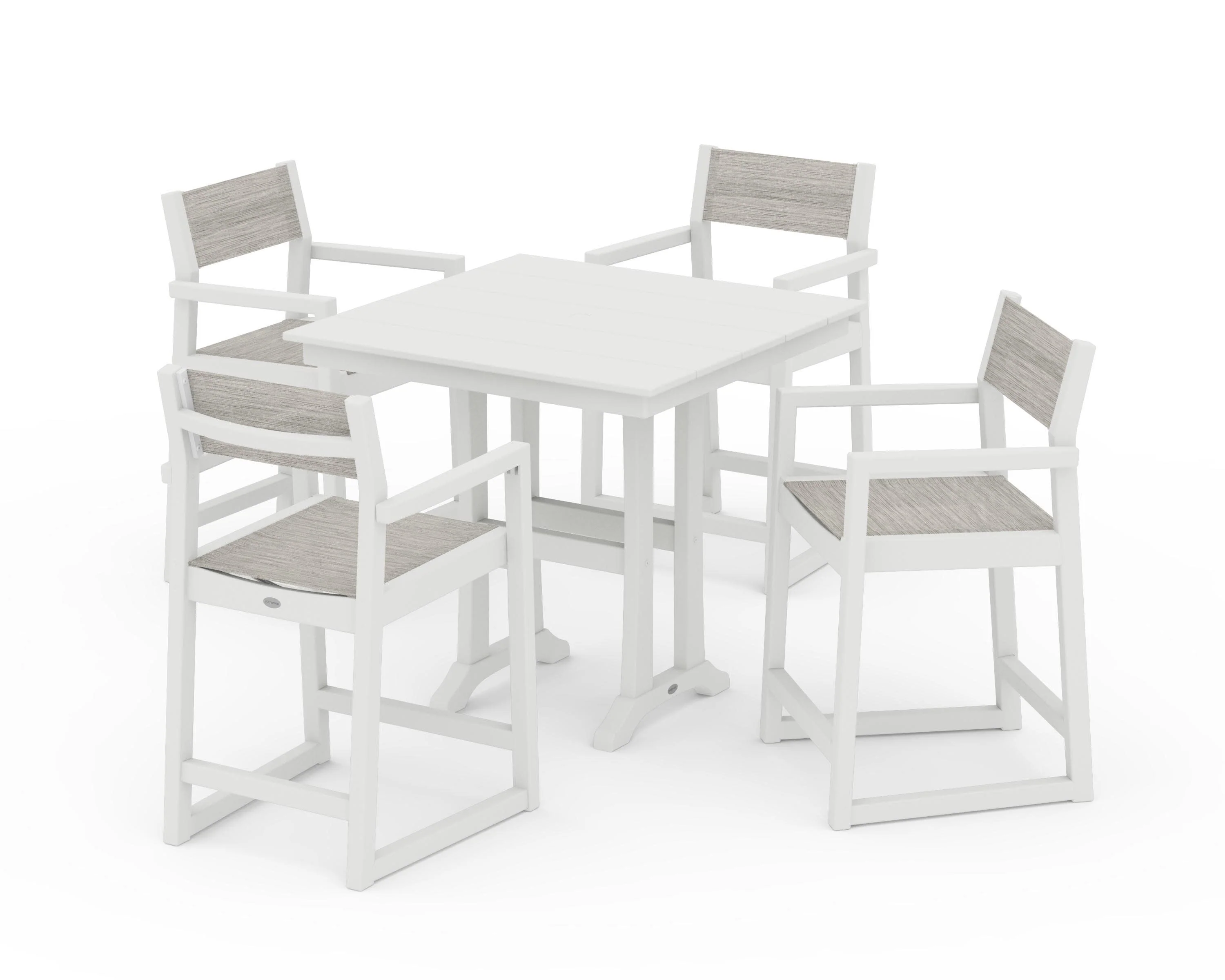 EDGE Sling Arm Chair 5-Piece Farmhouse Counter Set with Trestle Legs - Image 30