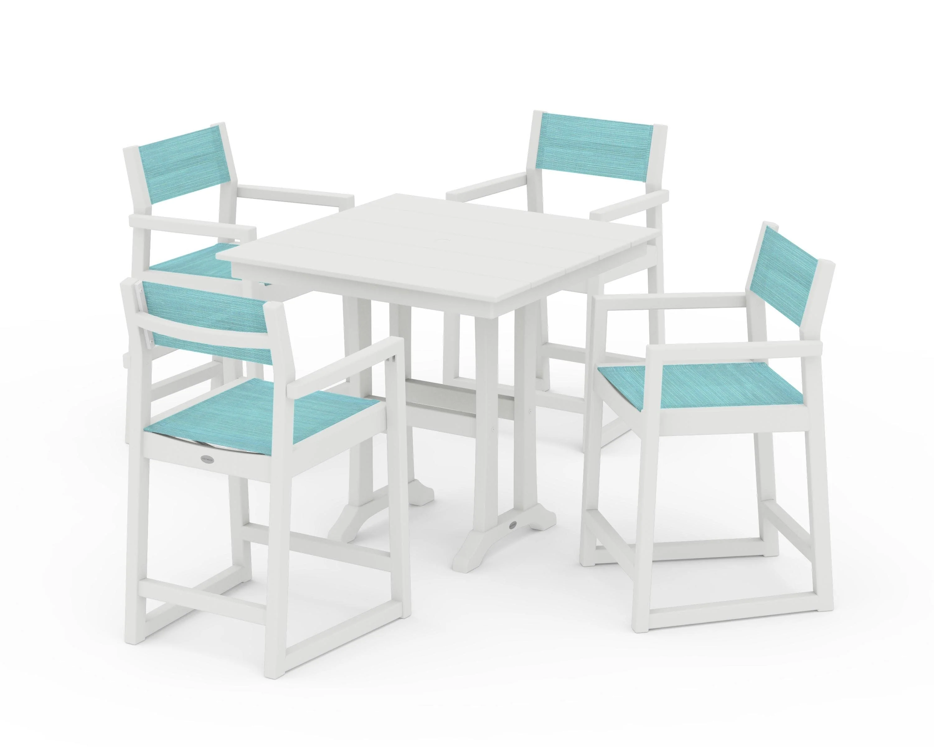 EDGE Sling Arm Chair 5-Piece Farmhouse Counter Set with Trestle Legs - Image 31