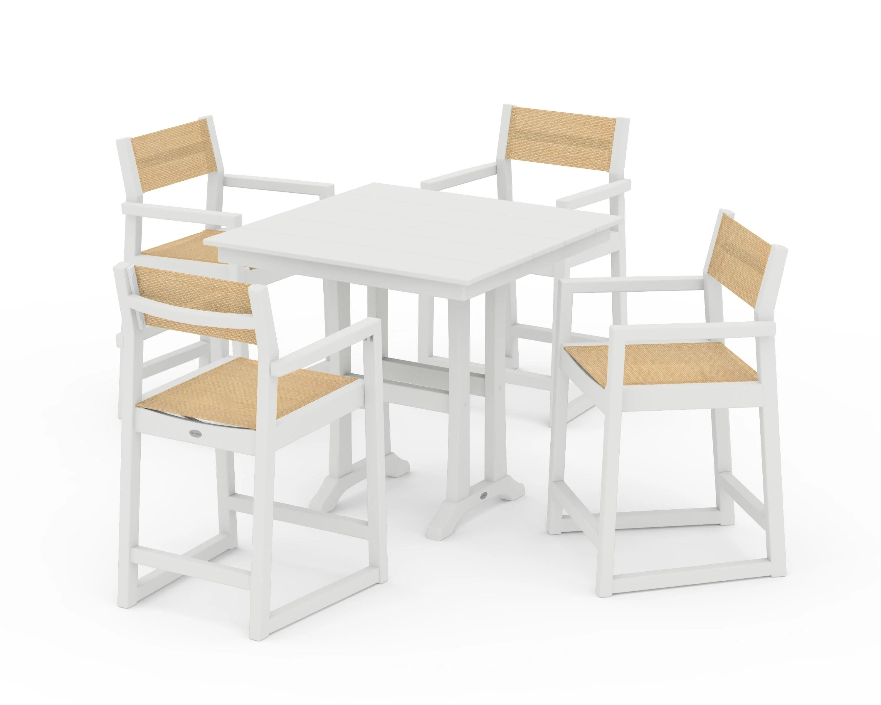 EDGE Sling Arm Chair 5-Piece Farmhouse Counter Set with Trestle Legs - Image 33
