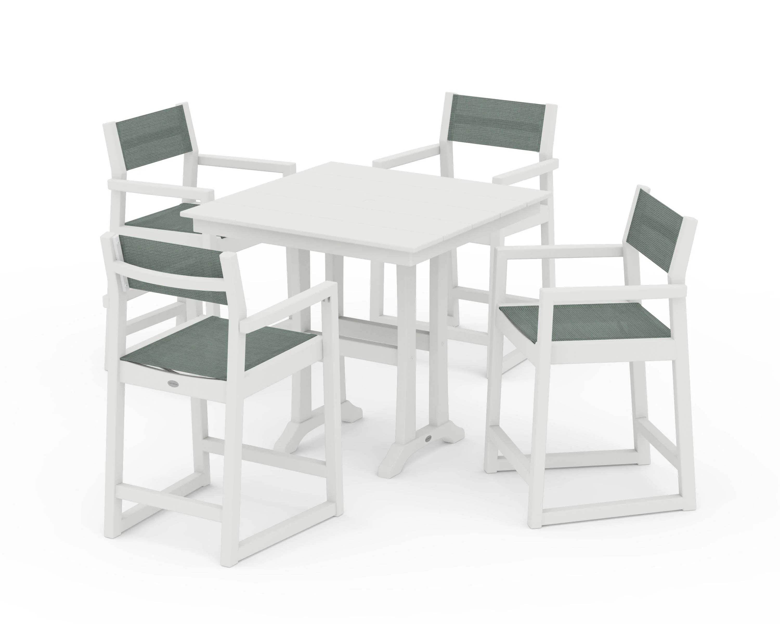 EDGE Sling Arm Chair 5-Piece Farmhouse Counter Set with Trestle Legs - Image 34