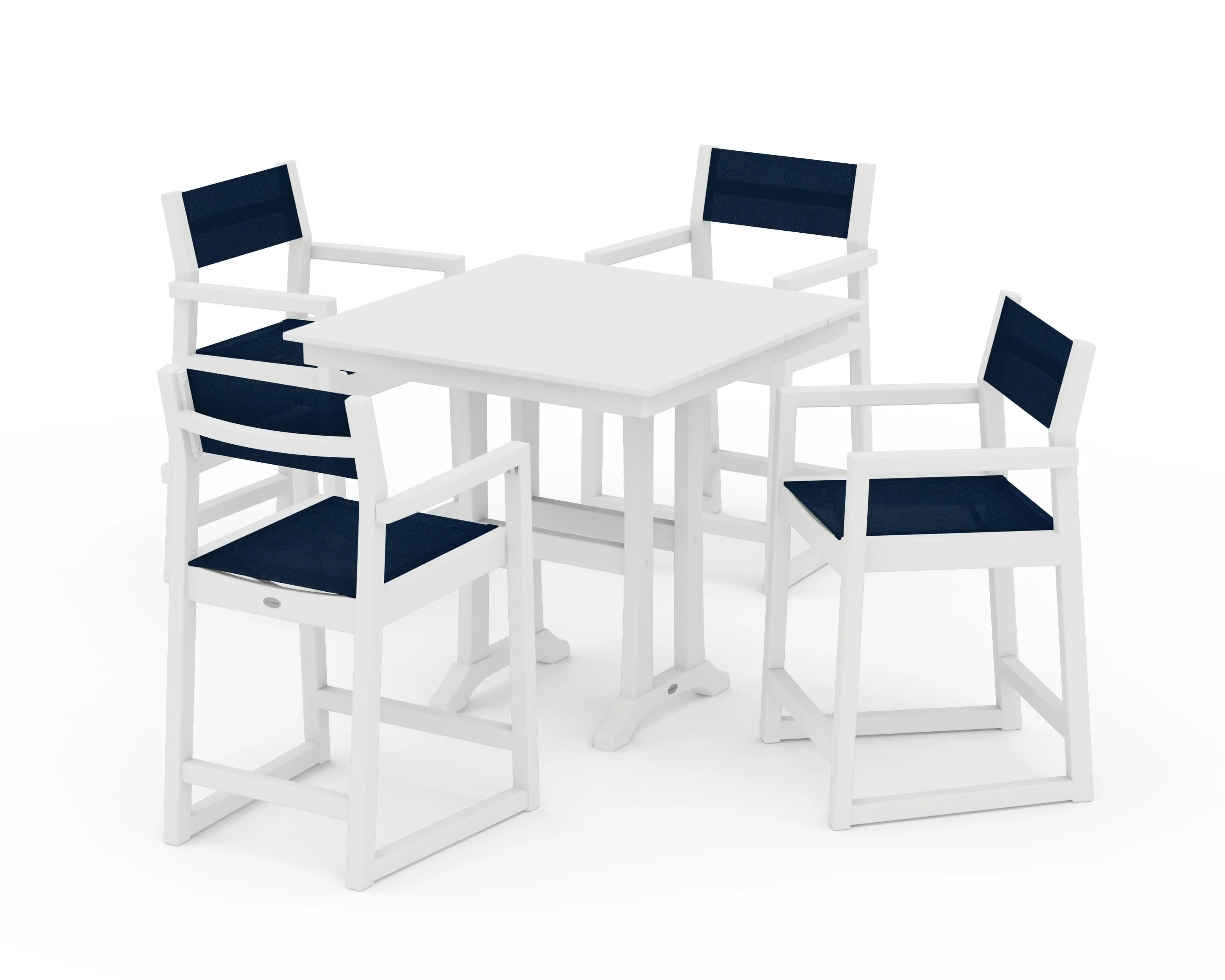 EDGE Sling Arm Chair 5-Piece Farmhouse Counter Set with Trestle Legs - Image 36