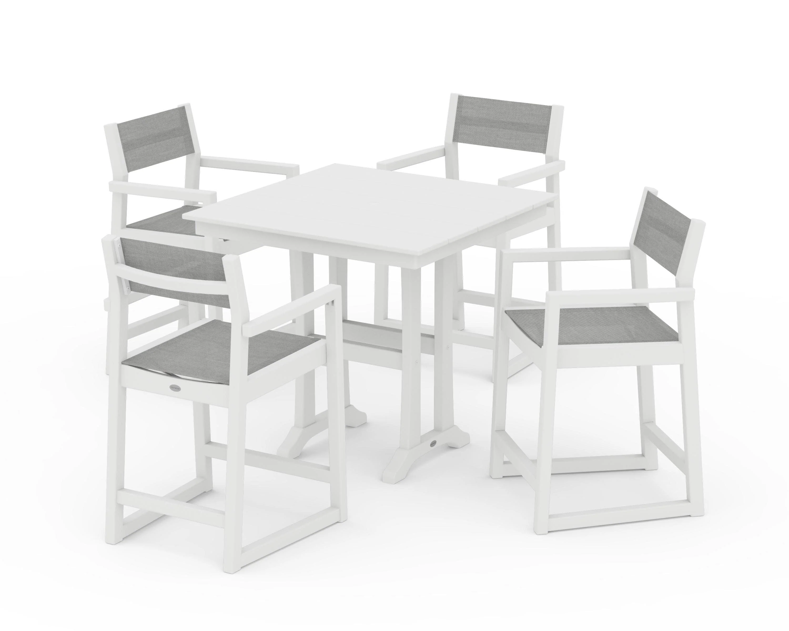 EDGE Sling Arm Chair 5-Piece Farmhouse Counter Set with Trestle Legs - Image 37