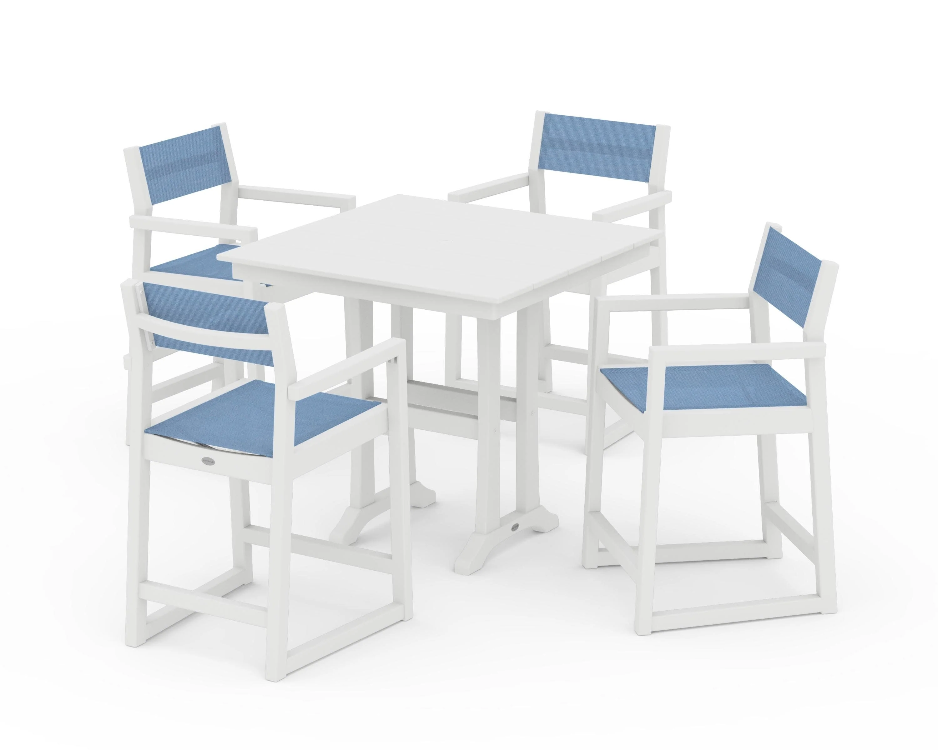 EDGE Sling Arm Chair 5-Piece Farmhouse Counter Set with Trestle Legs - Image 38