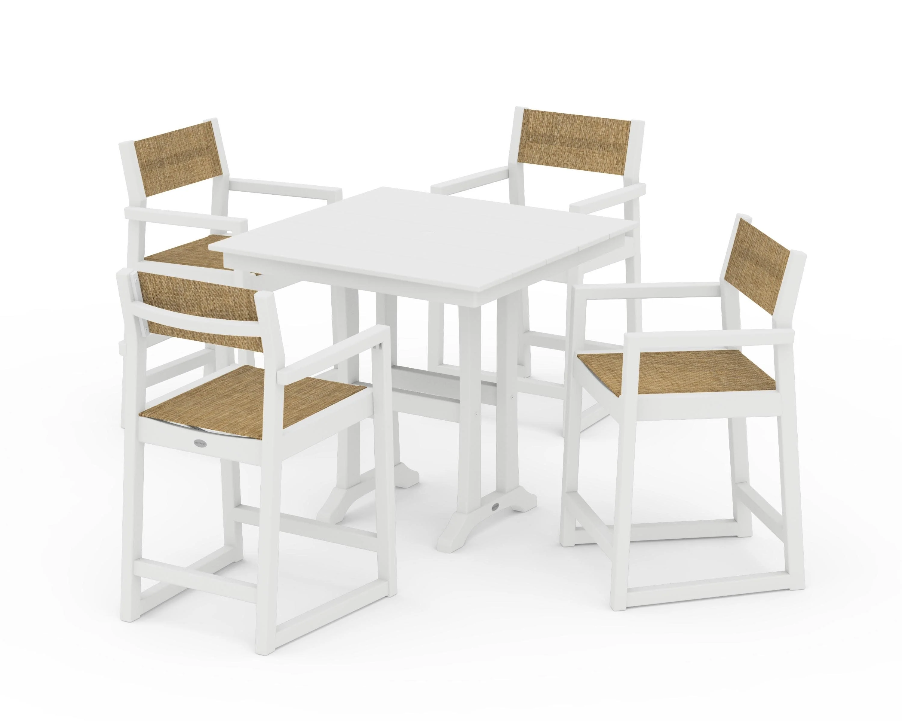 EDGE Sling Arm Chair 5-Piece Farmhouse Counter Set with Trestle Legs - Image 39
