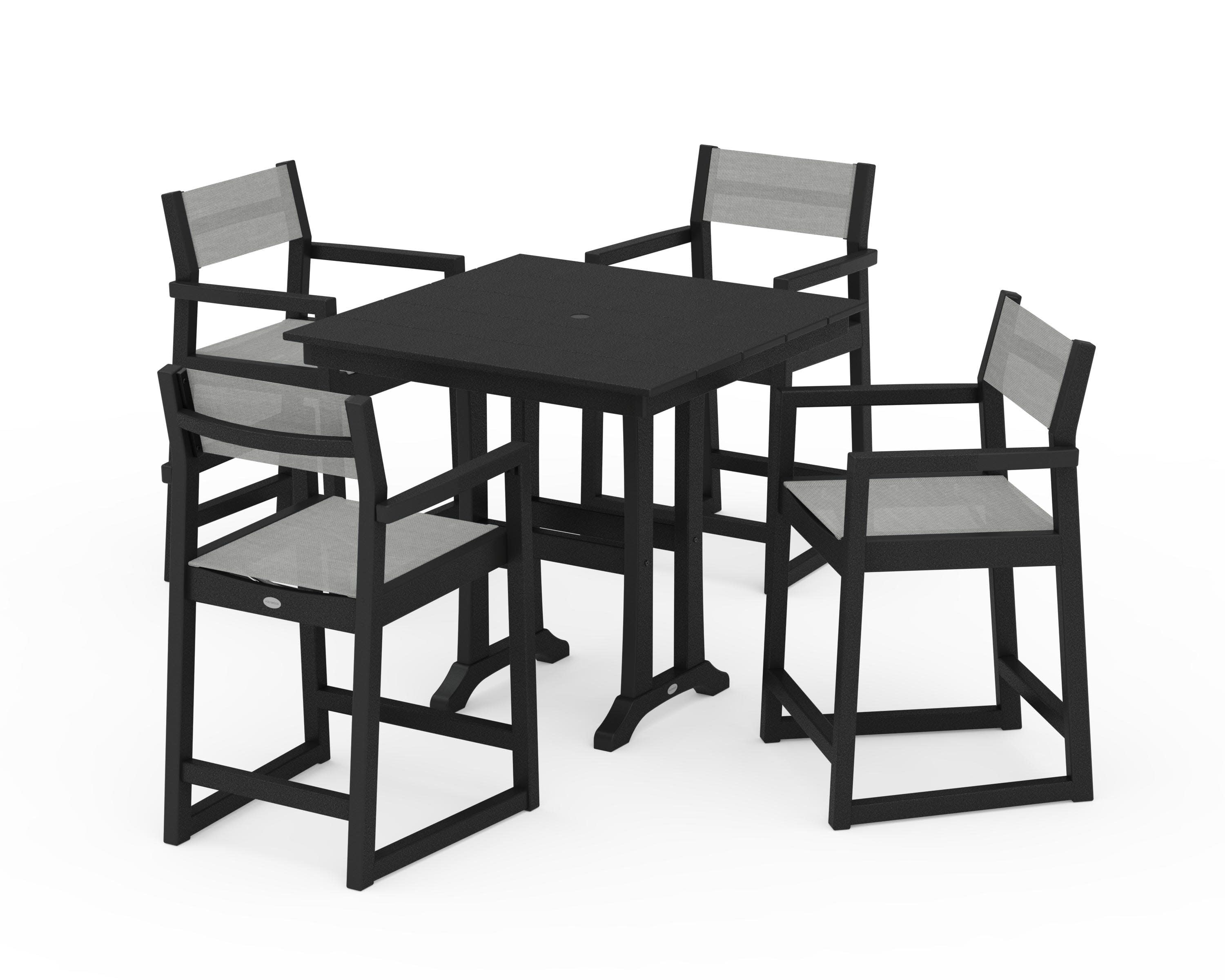 EDGE Sling Arm Chair 5-Piece Farmhouse Counter Set with Trestle Legs - Image 4