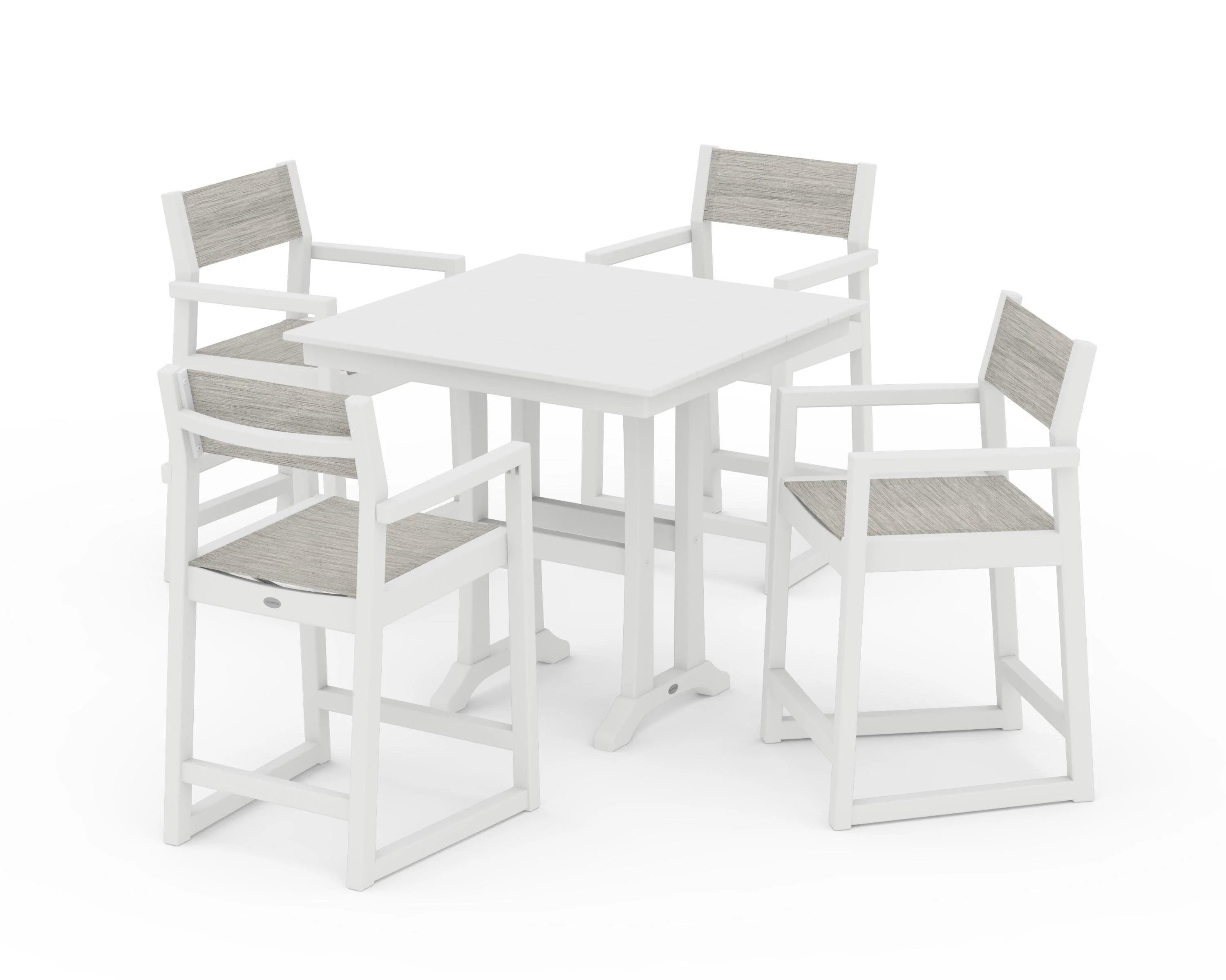 EDGE Sling Arm Chair 5-Piece Farmhouse Counter Set with Trestle Legs - Image 40