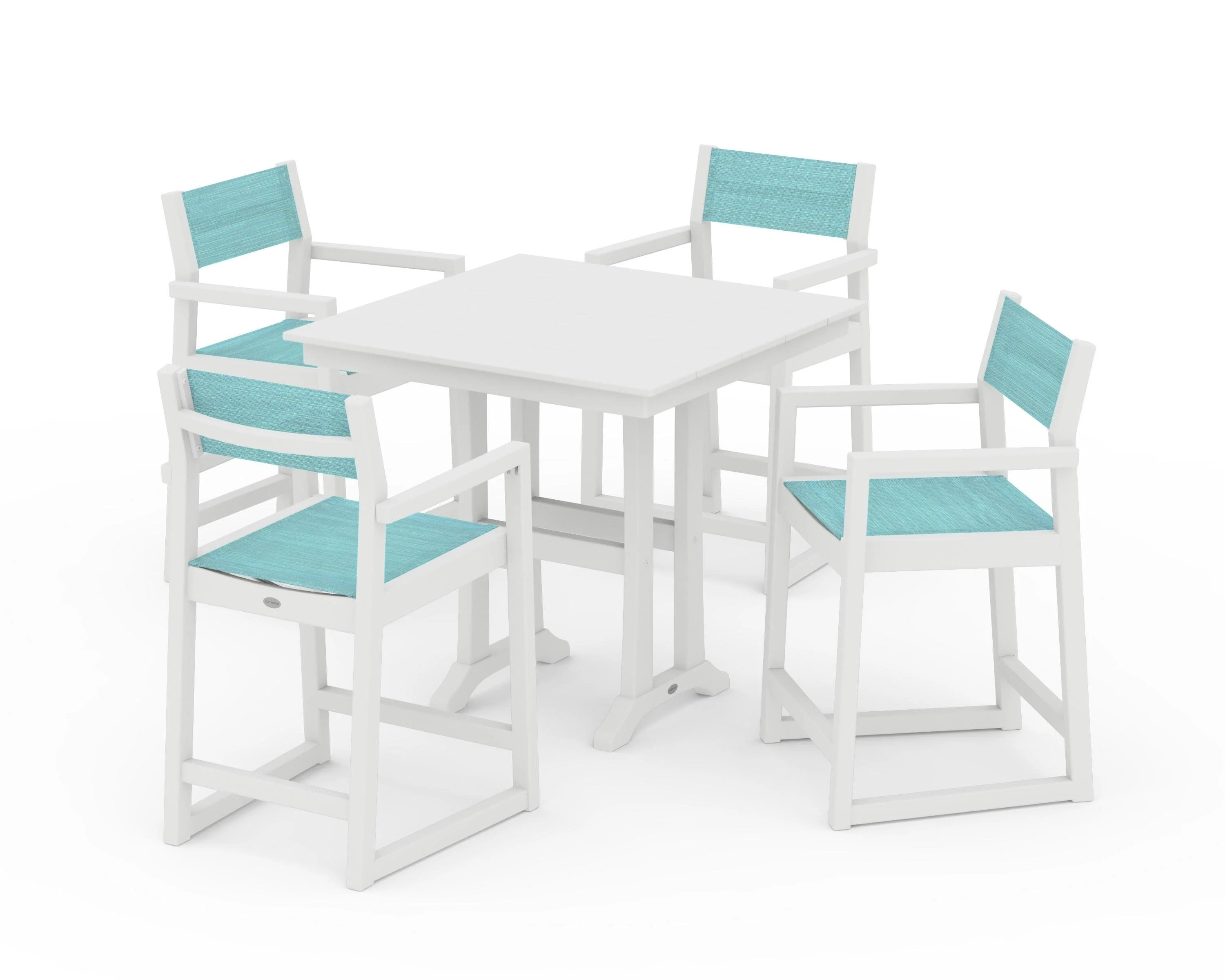 EDGE Sling Arm Chair 5-Piece Farmhouse Counter Set with Trestle Legs - Image 41
