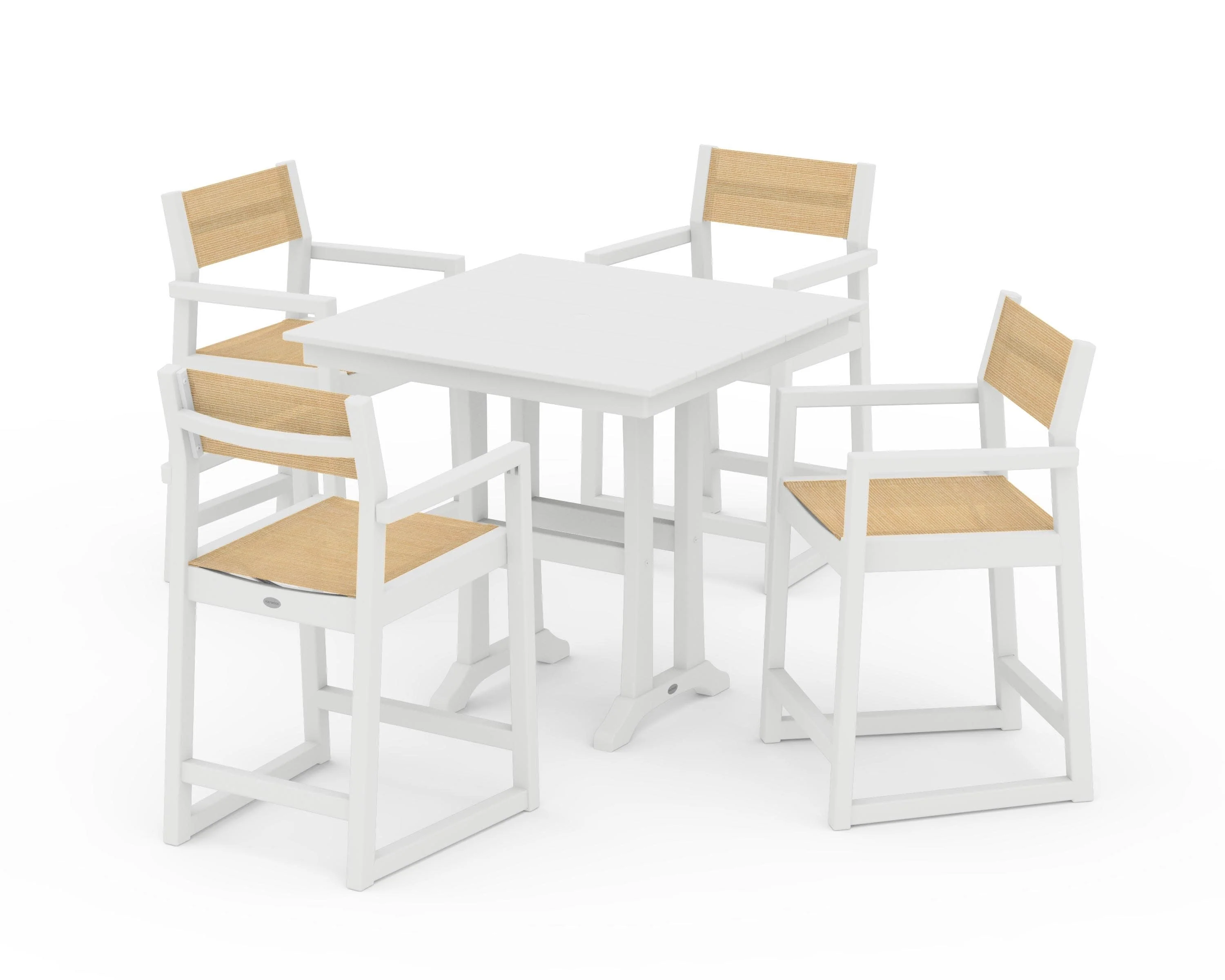 EDGE Sling Arm Chair 5-Piece Farmhouse Counter Set with Trestle Legs - Image 43