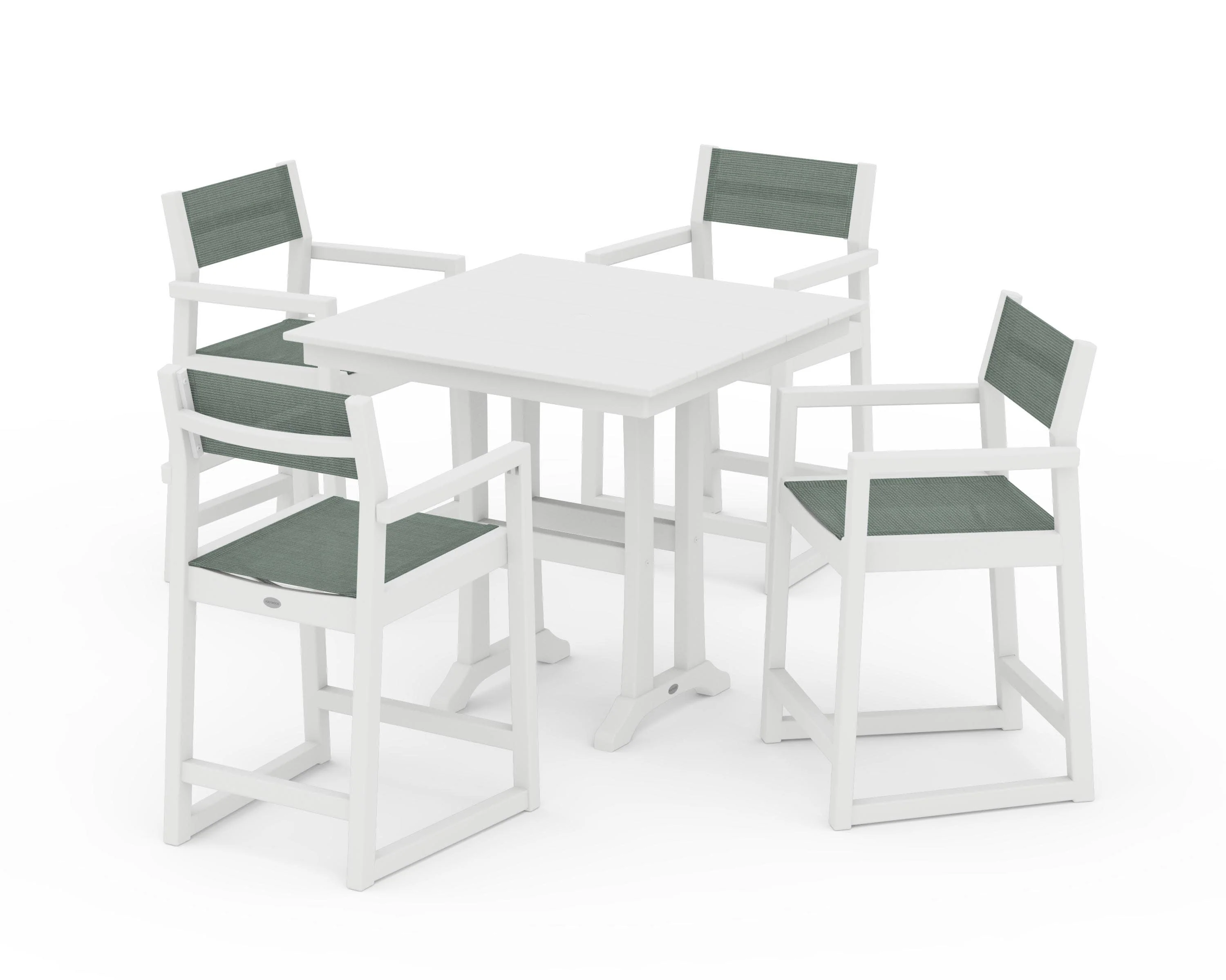EDGE Sling Arm Chair 5-Piece Farmhouse Counter Set with Trestle Legs - Image 44