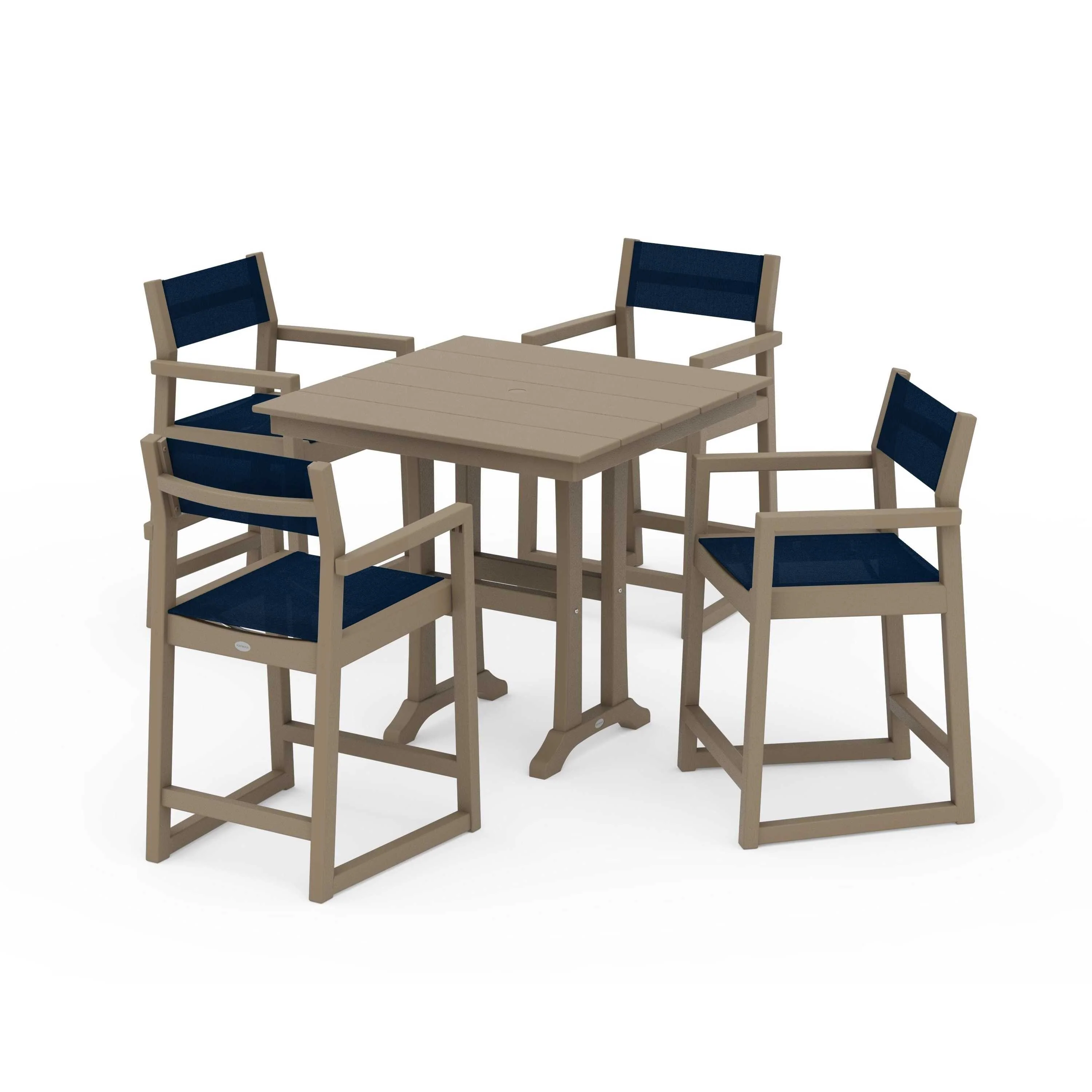 EDGE Sling Arm Chair 5-Piece Farmhouse Counter Set with Trestle Legs - Image 45