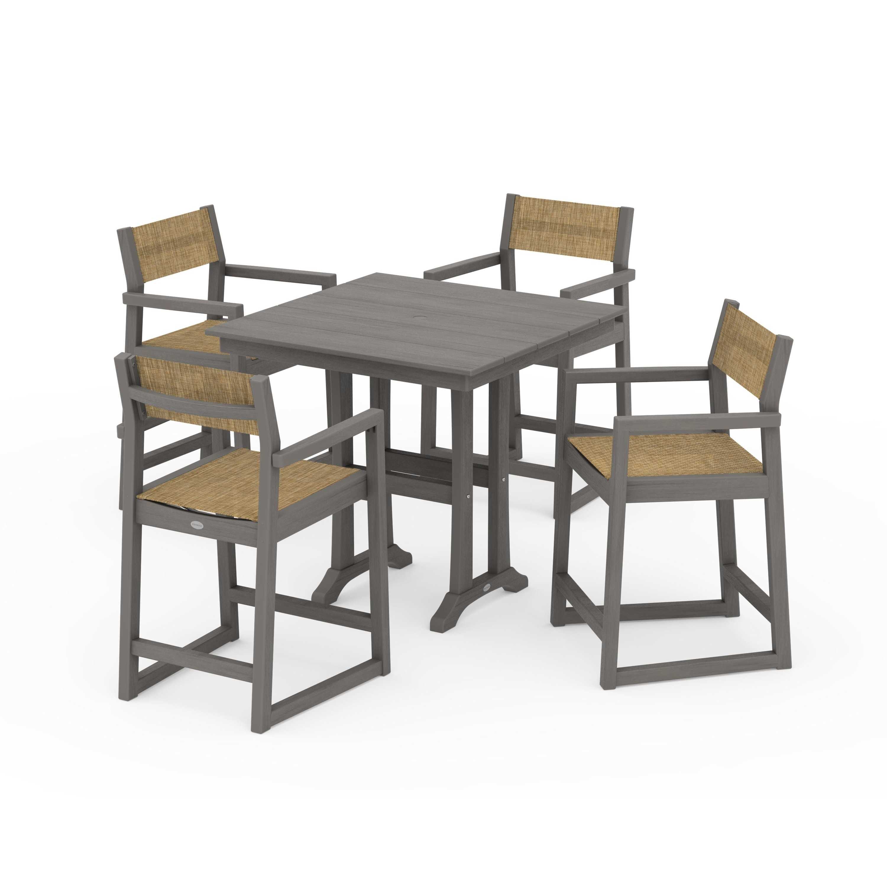 EDGE Sling Arm Chair 5-Piece Farmhouse Counter Set with Trestle Legs - Image 46