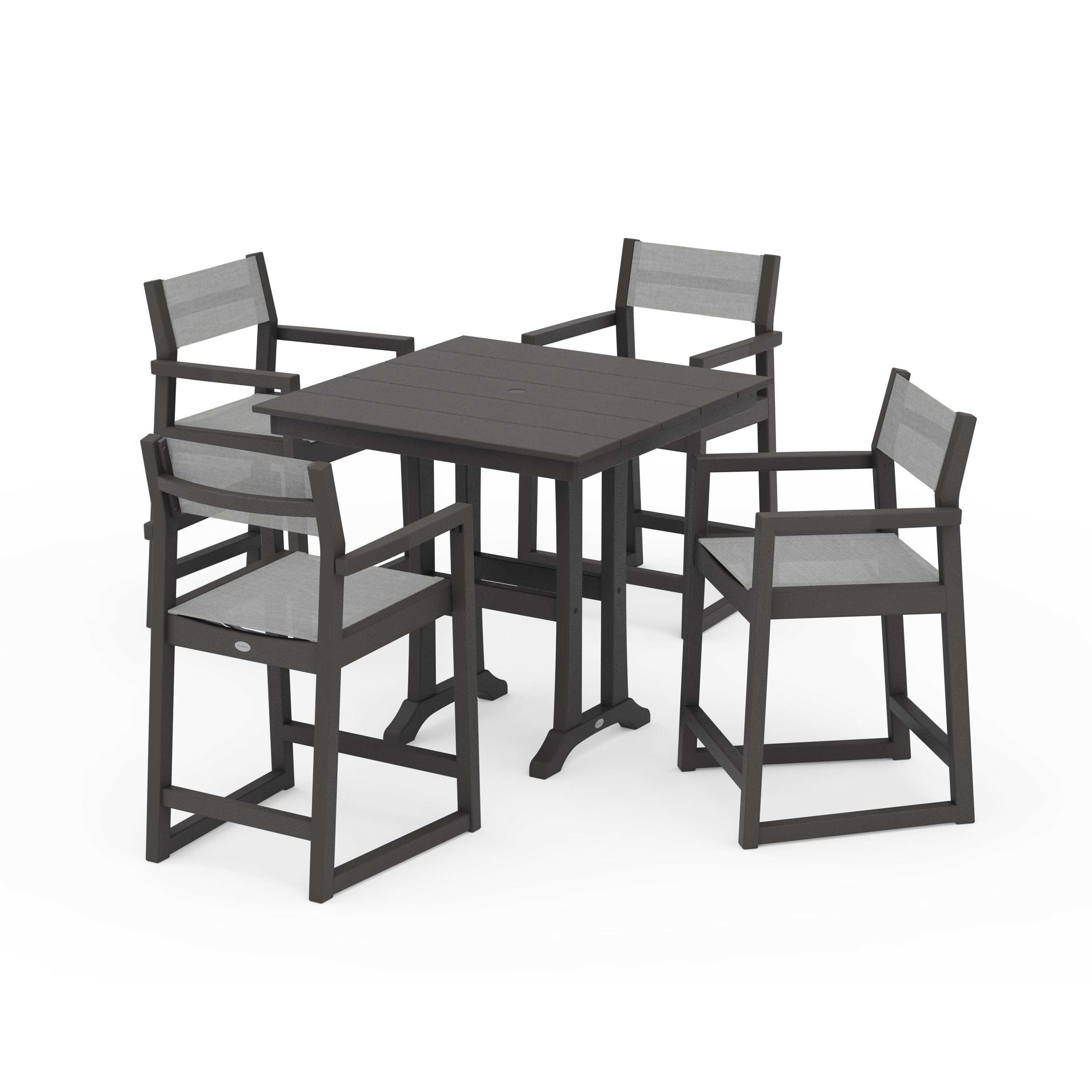 EDGE Sling Arm Chair 5-Piece Farmhouse Counter Set with Trestle Legs - Image 47