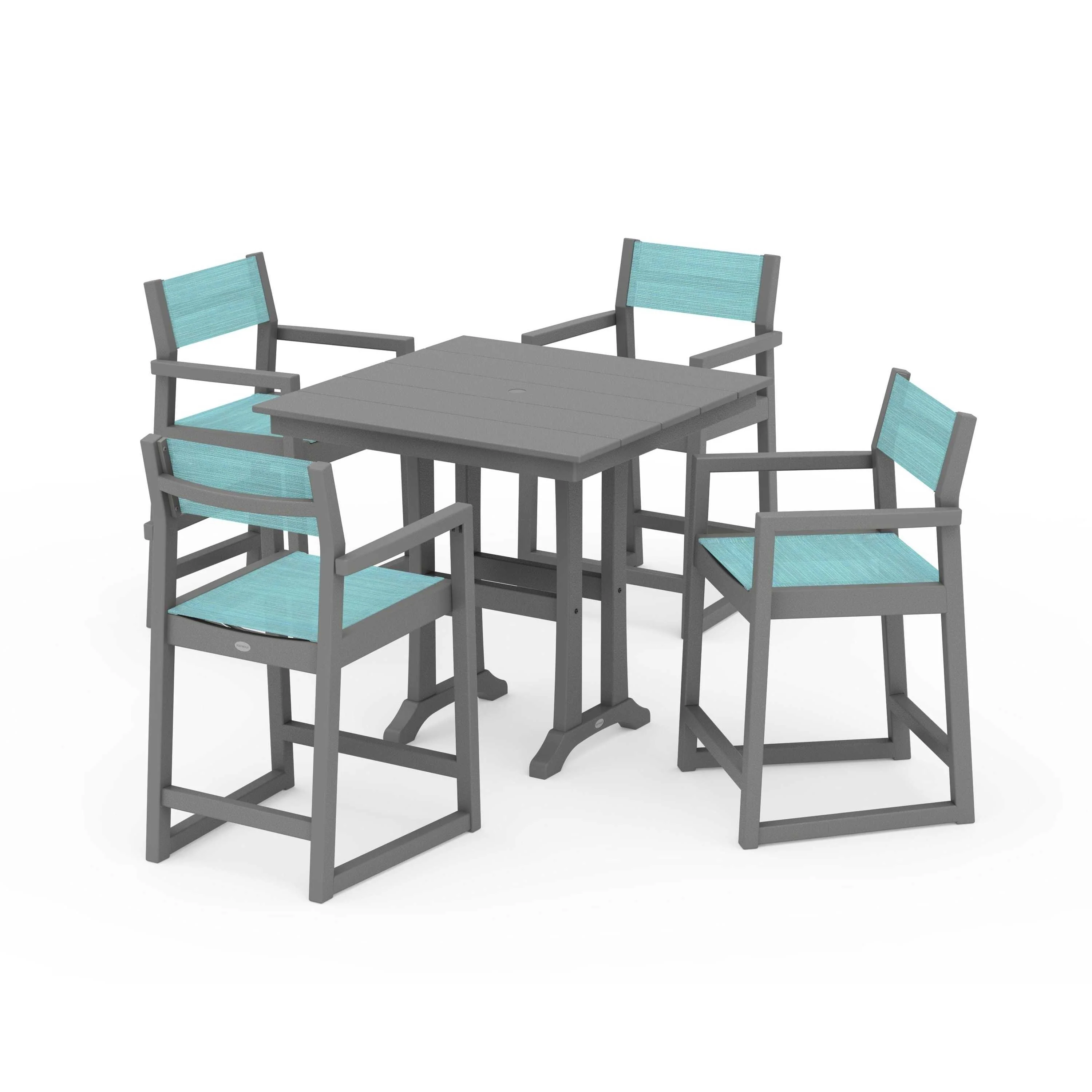 EDGE Sling Arm Chair 5-Piece Farmhouse Counter Set with Trestle Legs - Image 49