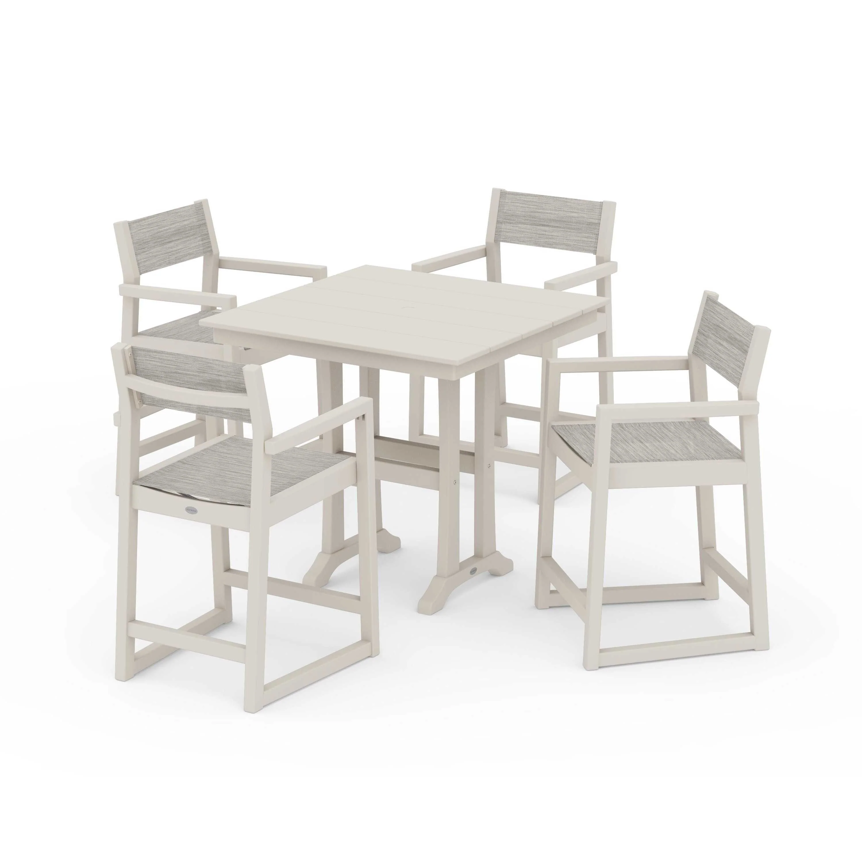 EDGE Sling Arm Chair 5-Piece Farmhouse Counter Set with Trestle Legs - Image 50