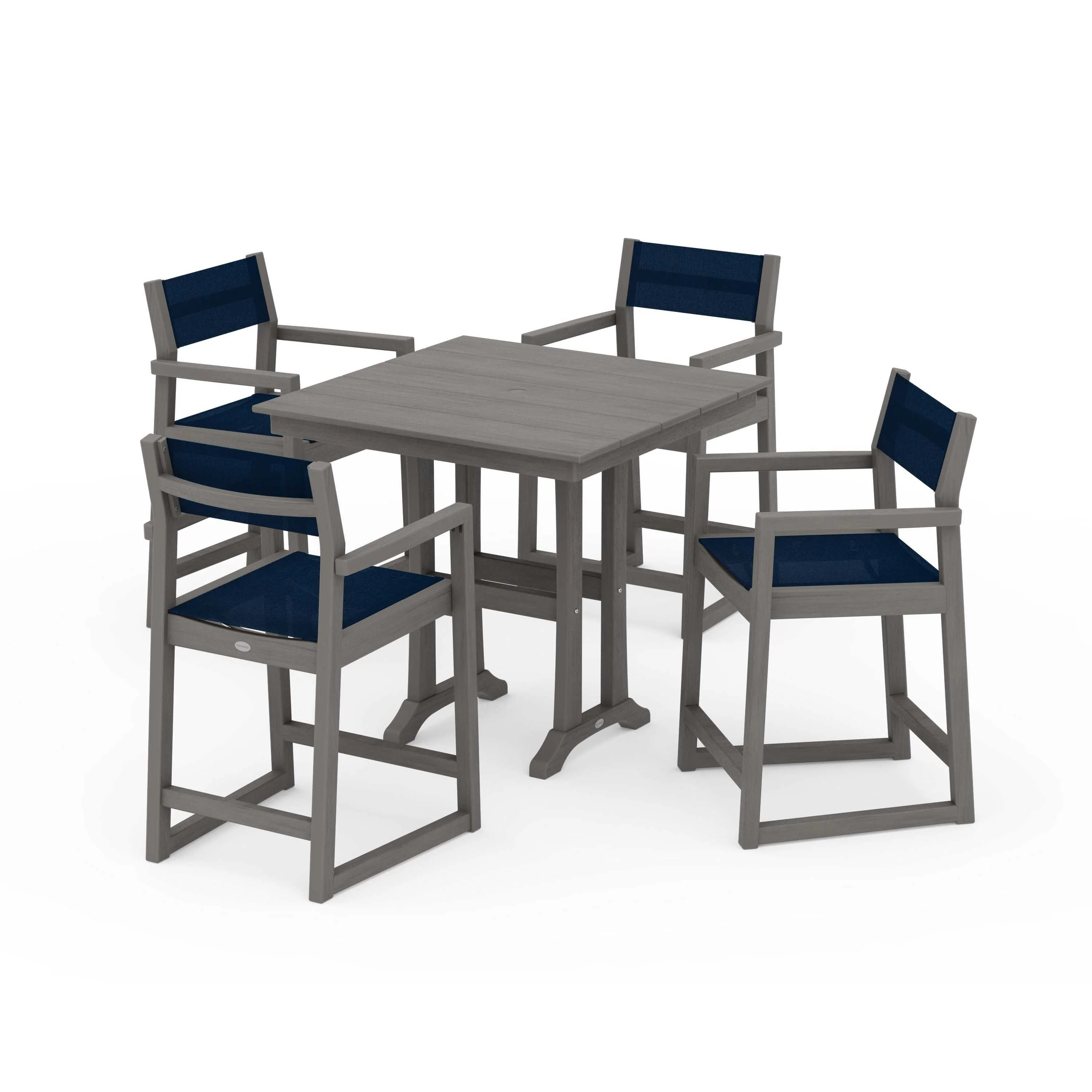 EDGE Sling Arm Chair 5-Piece Farmhouse Counter Set with Trestle Legs - Image 51