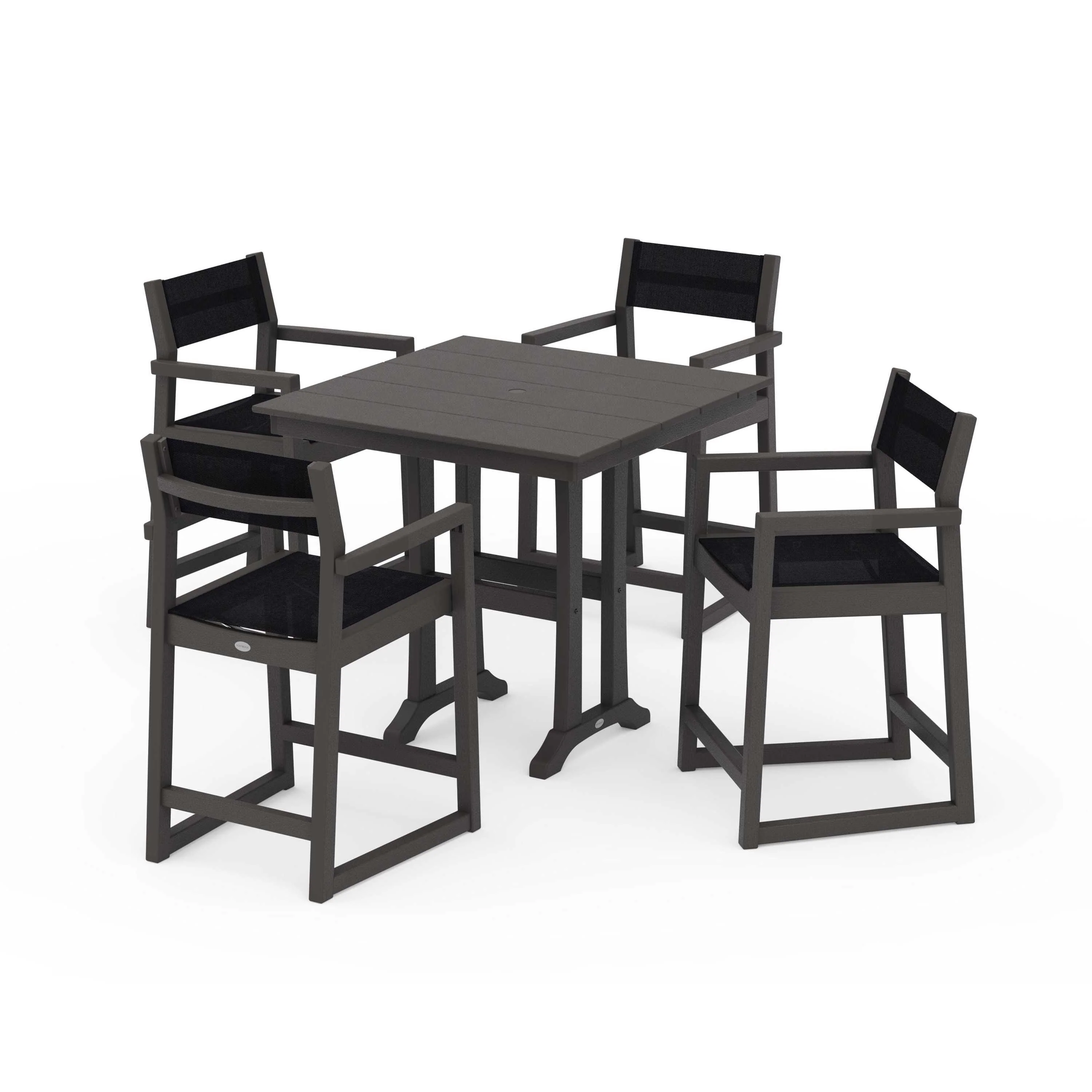 EDGE Sling Arm Chair 5-Piece Farmhouse Counter Set with Trestle Legs - Image 52