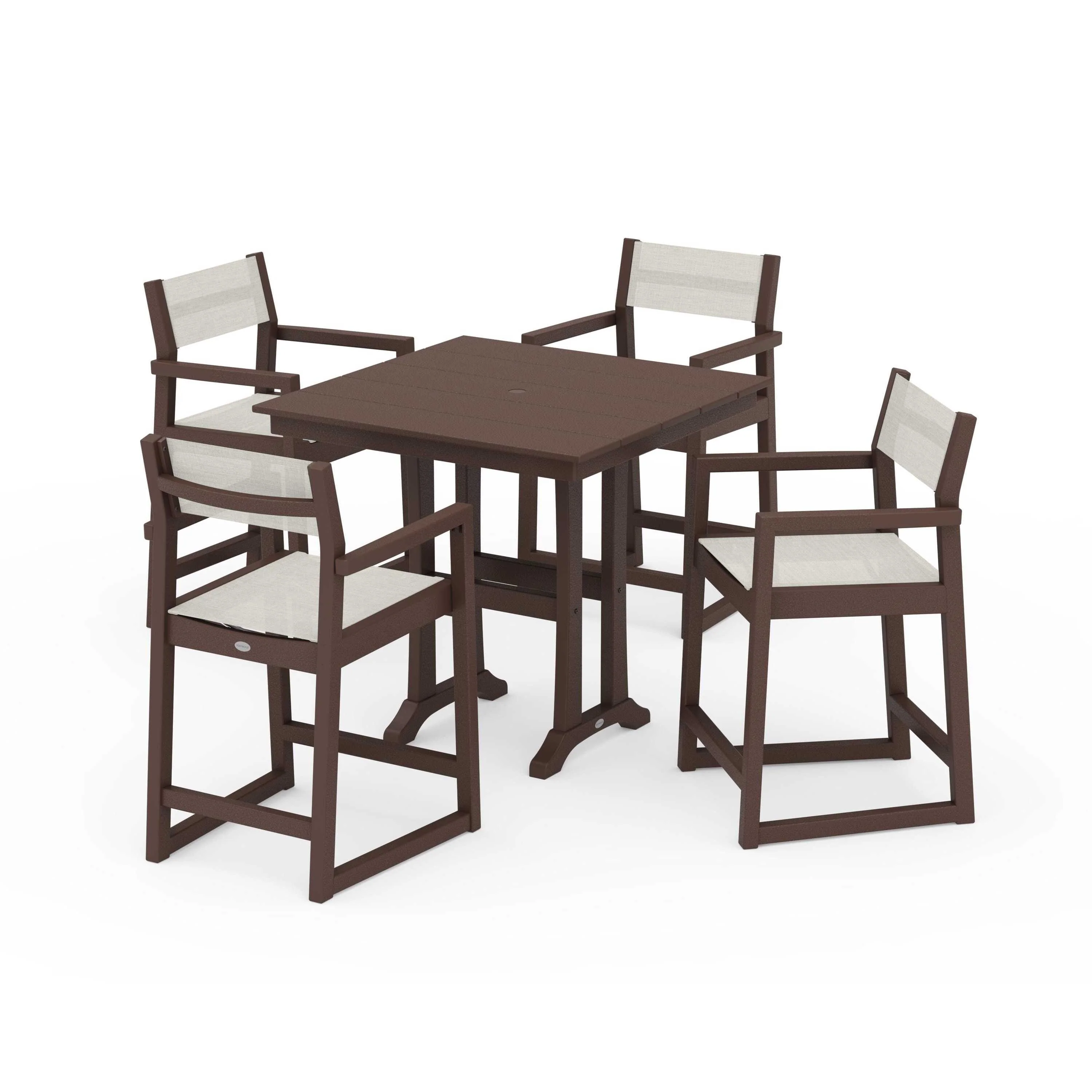 EDGE Sling Arm Chair 5-Piece Farmhouse Counter Set with Trestle Legs - Image 58