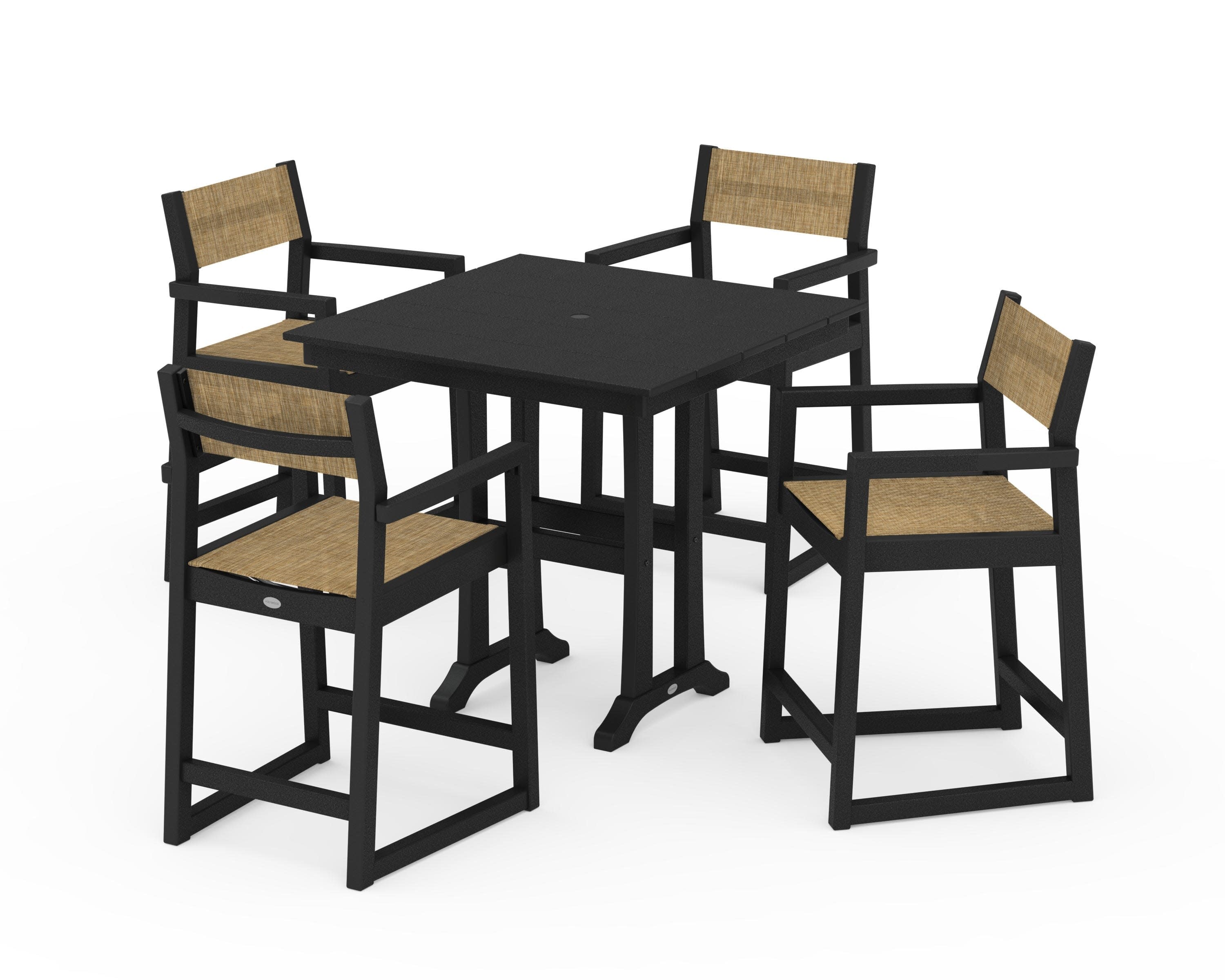 EDGE Sling Arm Chair 5-Piece Farmhouse Counter Set with Trestle Legs - Image 6