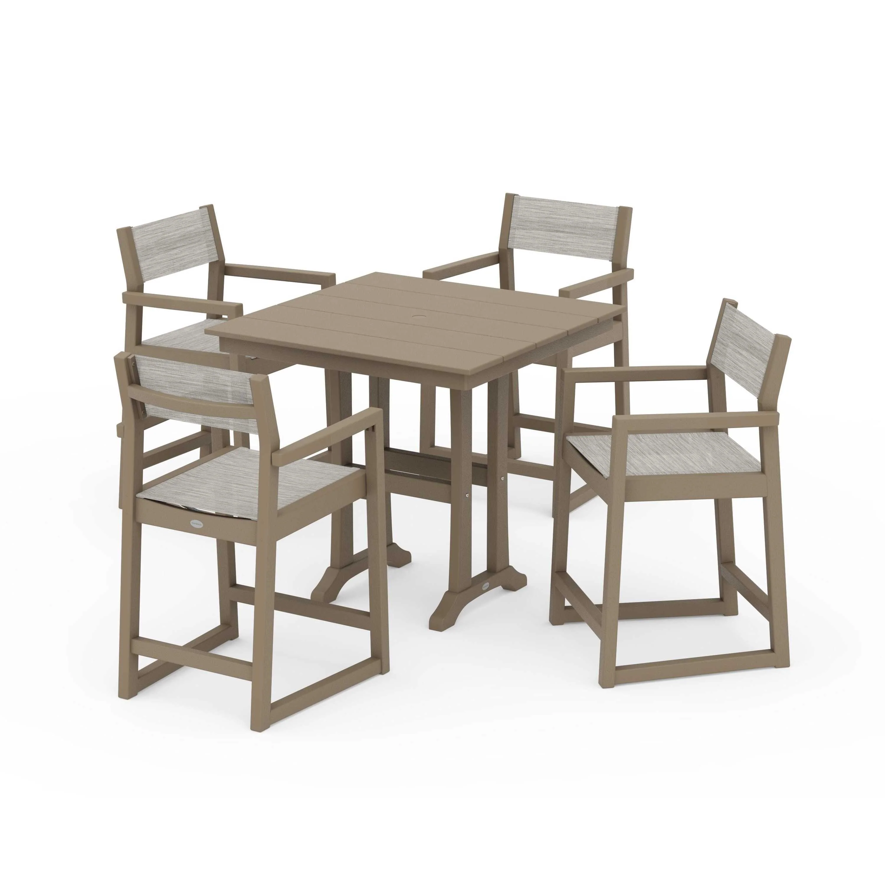 EDGE Sling Arm Chair 5-Piece Farmhouse Counter Set with Trestle Legs - Image 60