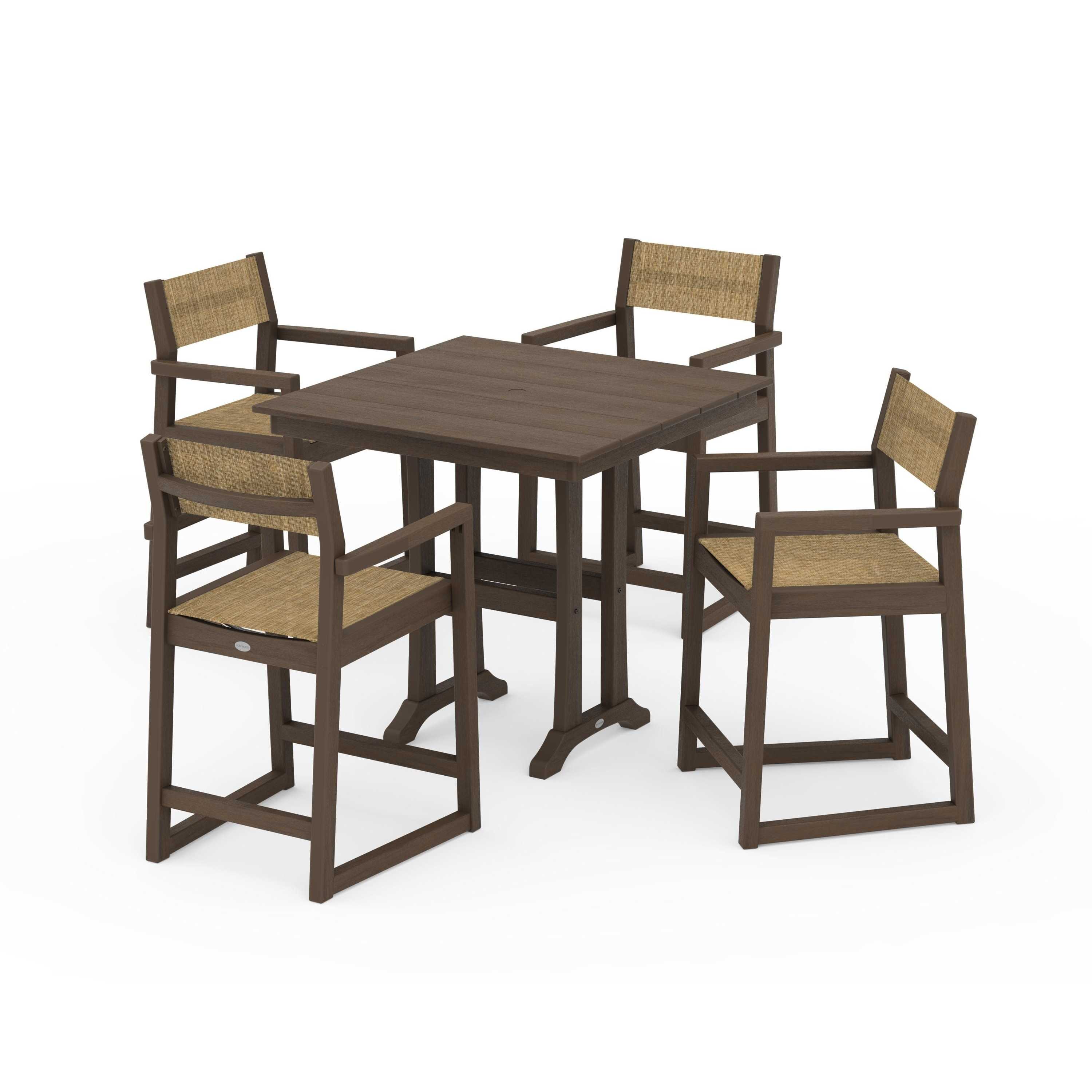 EDGE Sling Arm Chair 5-Piece Farmhouse Counter Set with Trestle Legs - Image 61