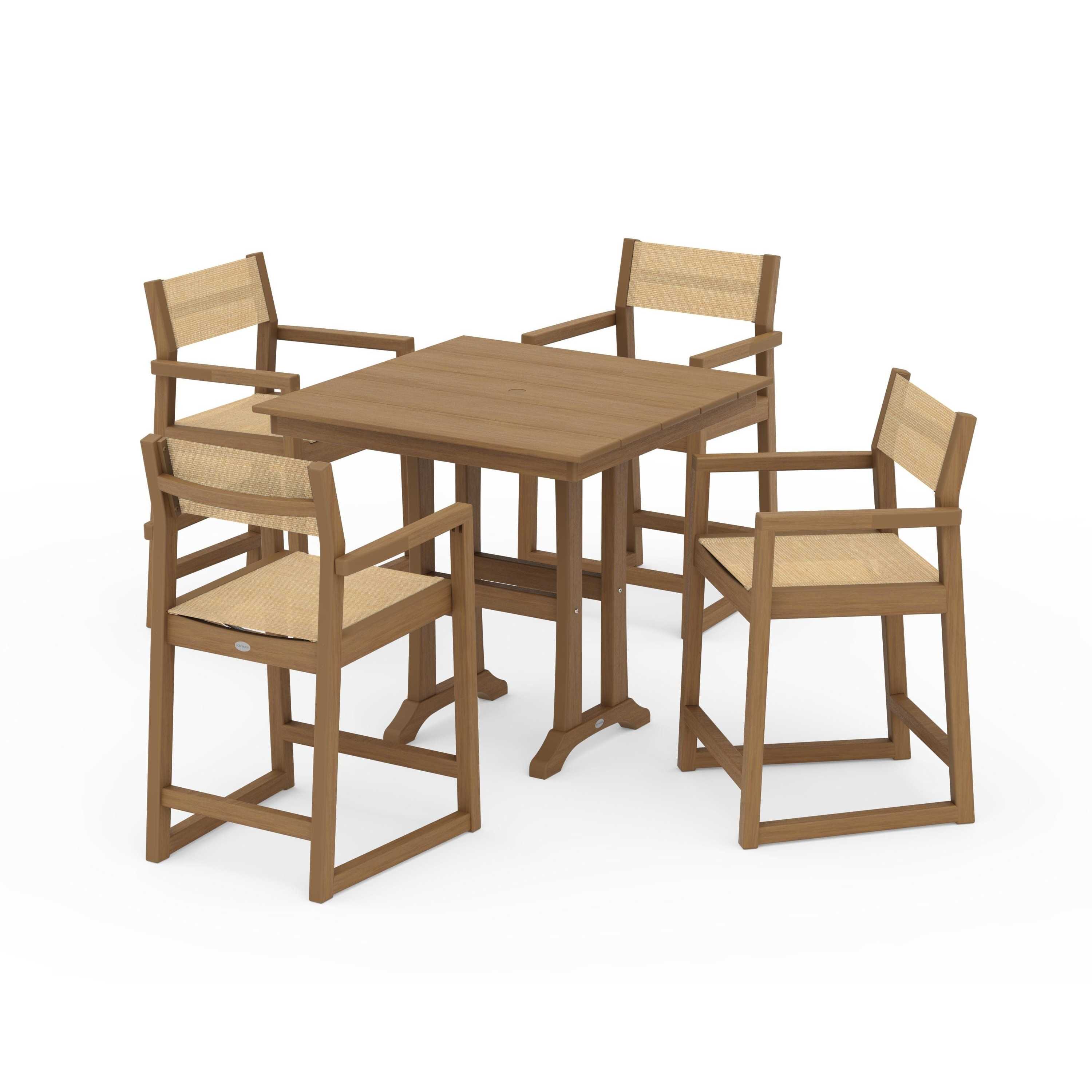 EDGE Sling Arm Chair 5-Piece Farmhouse Counter Set with Trestle Legs - Image 63