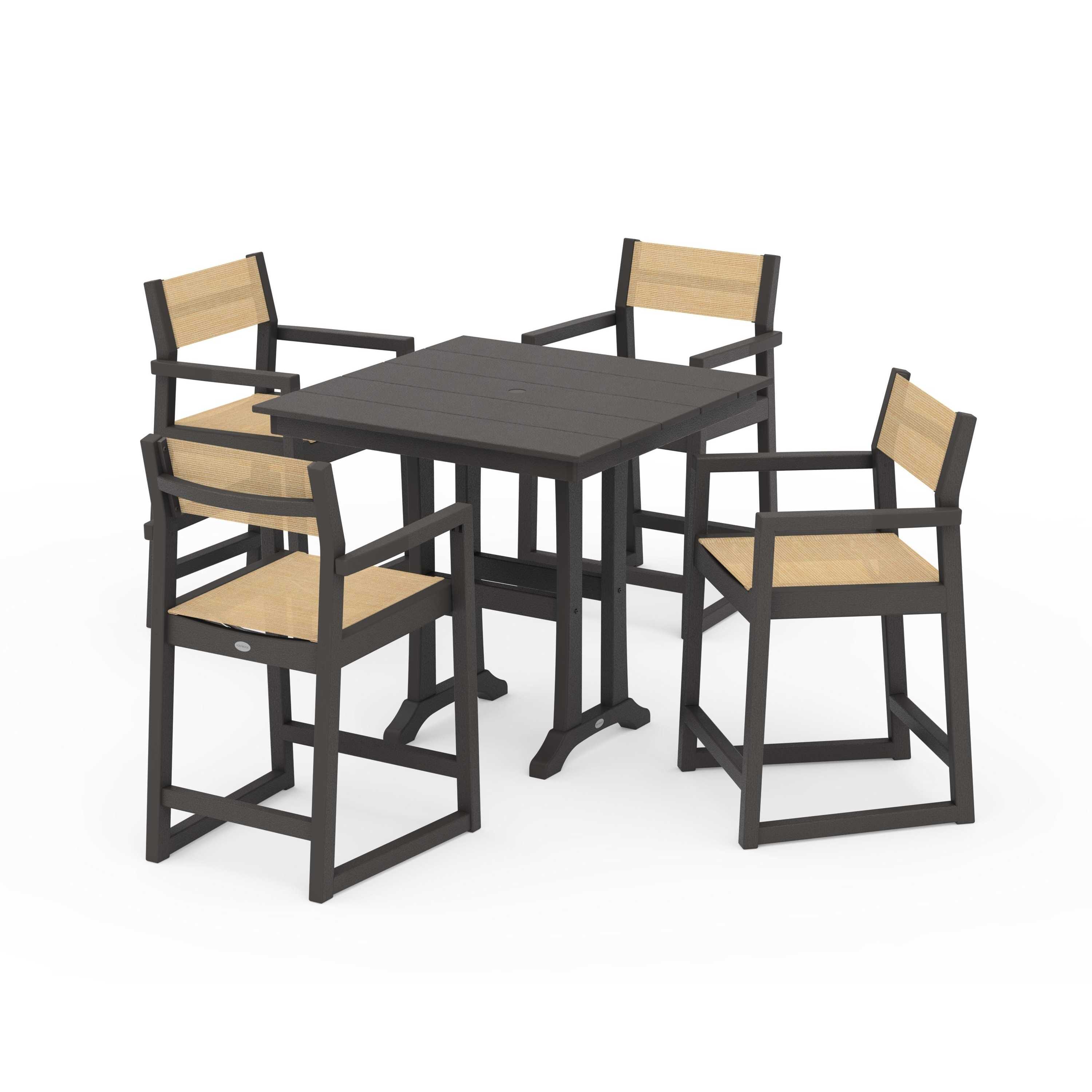 EDGE Sling Arm Chair 5-Piece Farmhouse Counter Set with Trestle Legs - Image 64