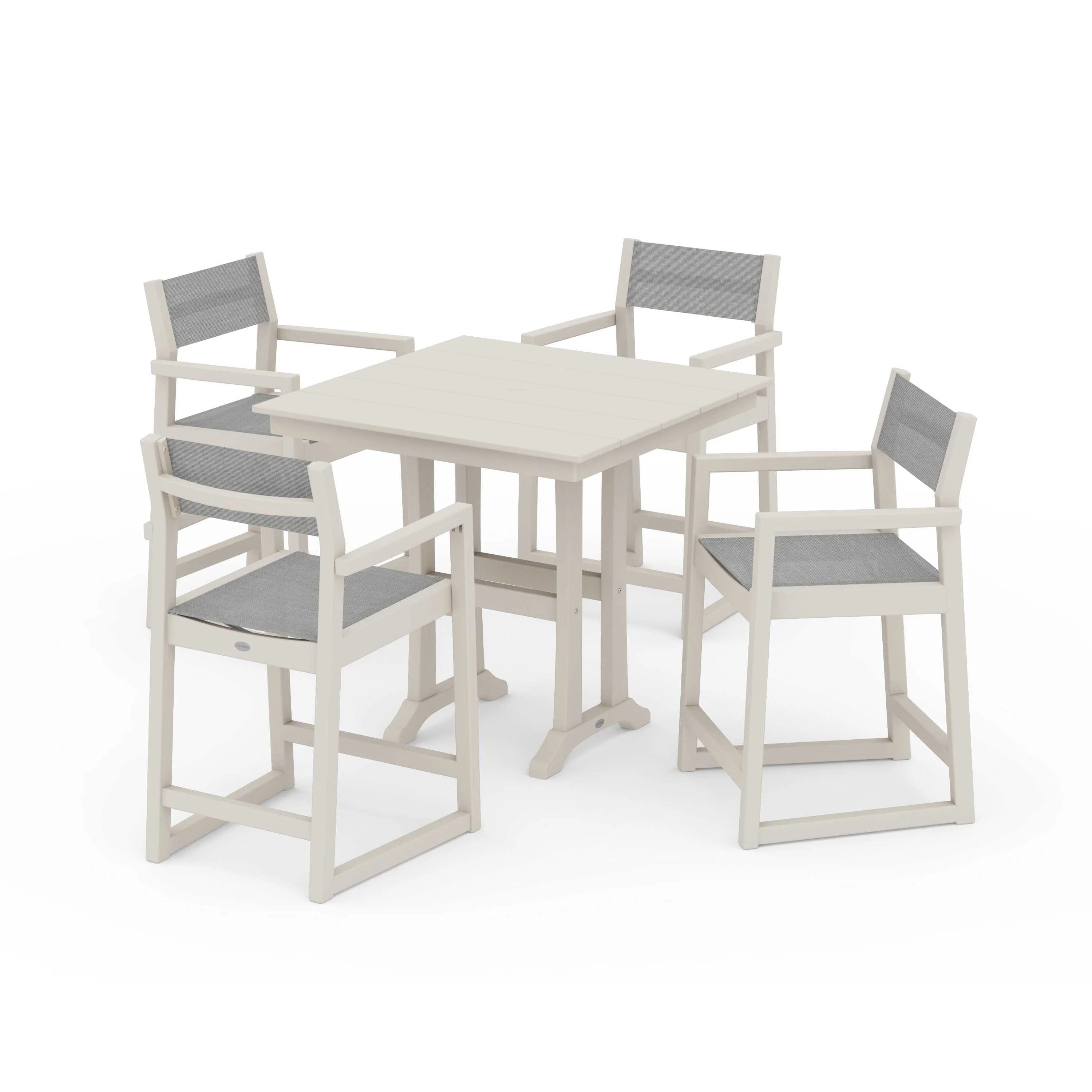 EDGE Sling Arm Chair 5-Piece Farmhouse Counter Set with Trestle Legs - Image 66