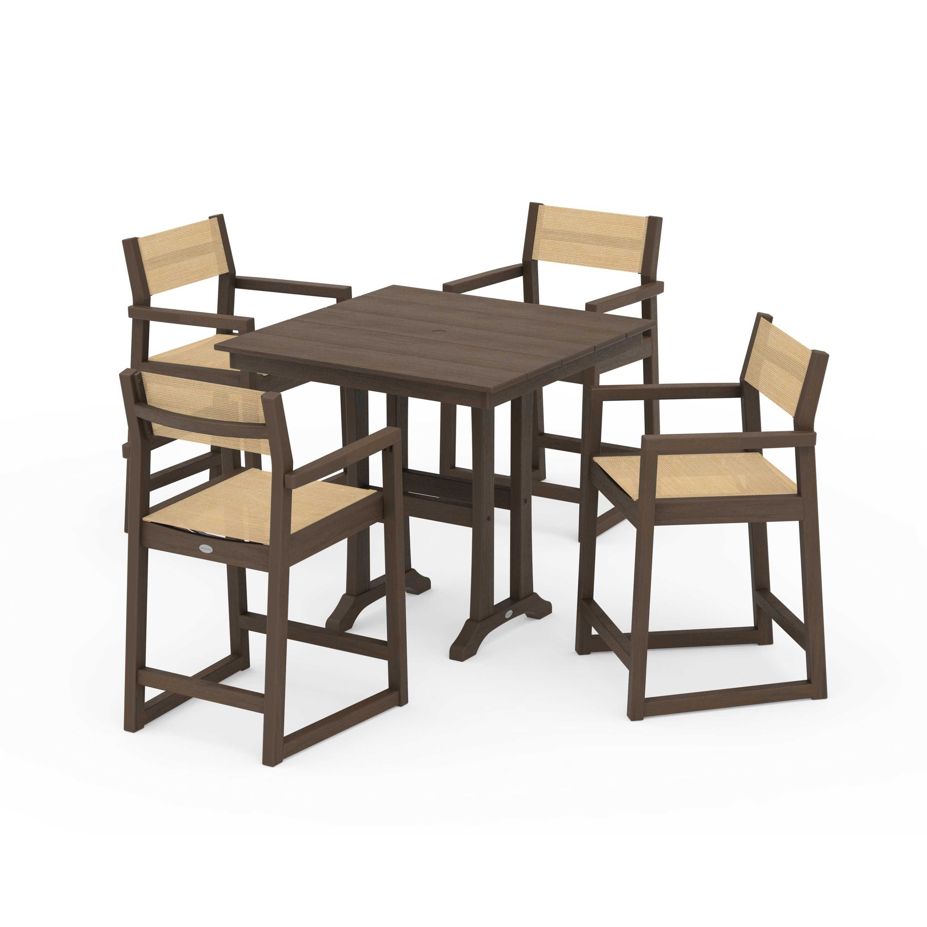 EDGE Sling Arm Chair 5-Piece Farmhouse Counter Set with Trestle Legs - Image 67