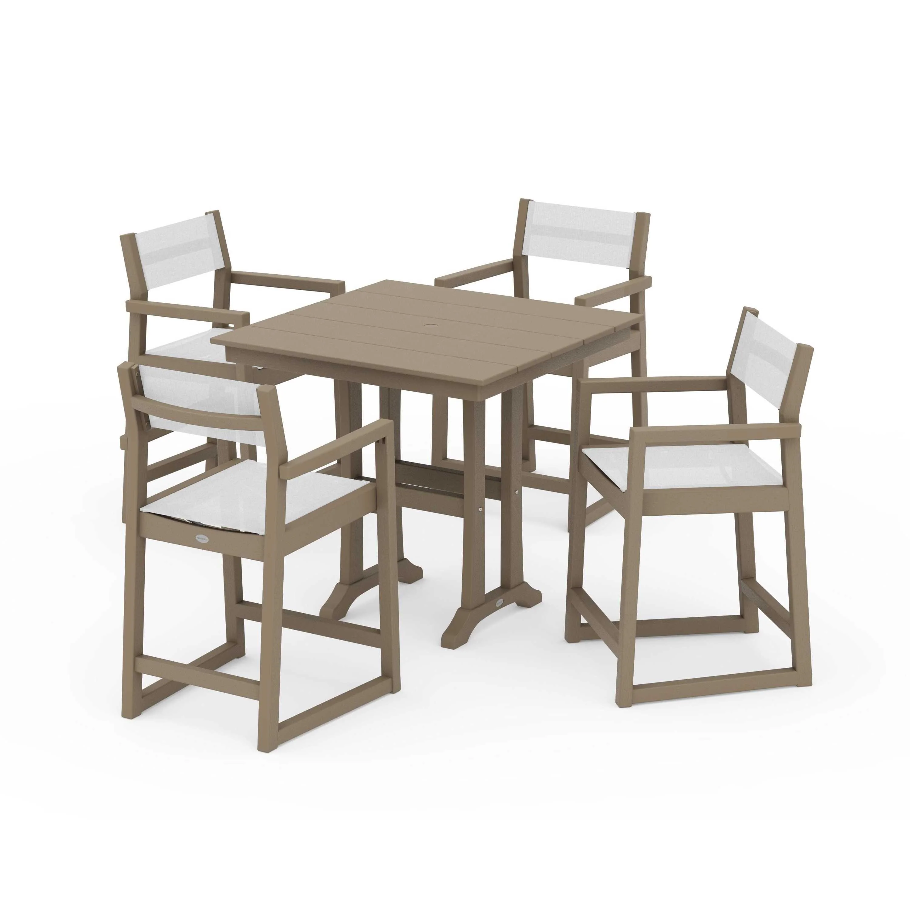 EDGE Sling Arm Chair 5-Piece Farmhouse Counter Set with Trestle Legs - Image 68
