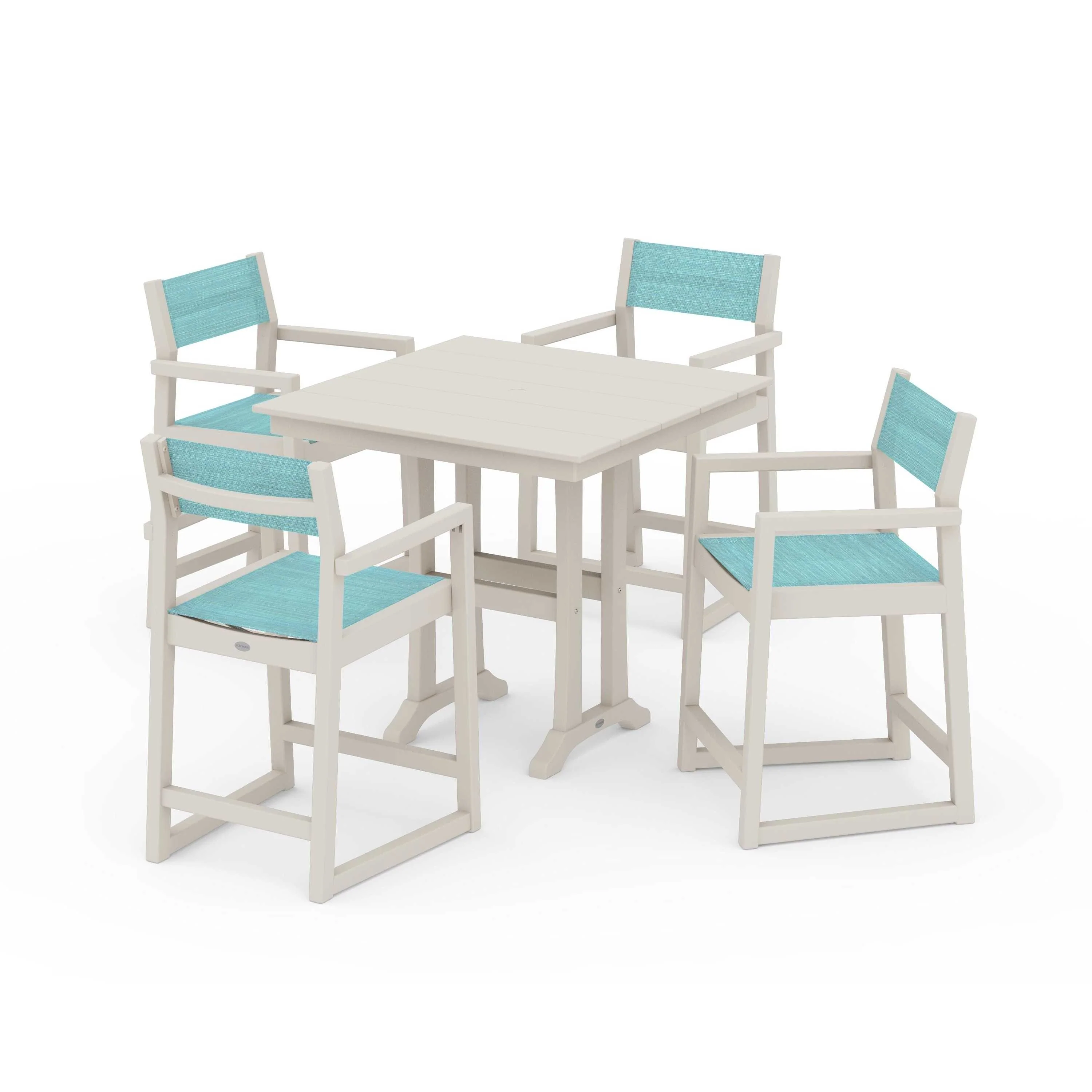 EDGE Sling Arm Chair 5-Piece Farmhouse Counter Set with Trestle Legs - Image 70