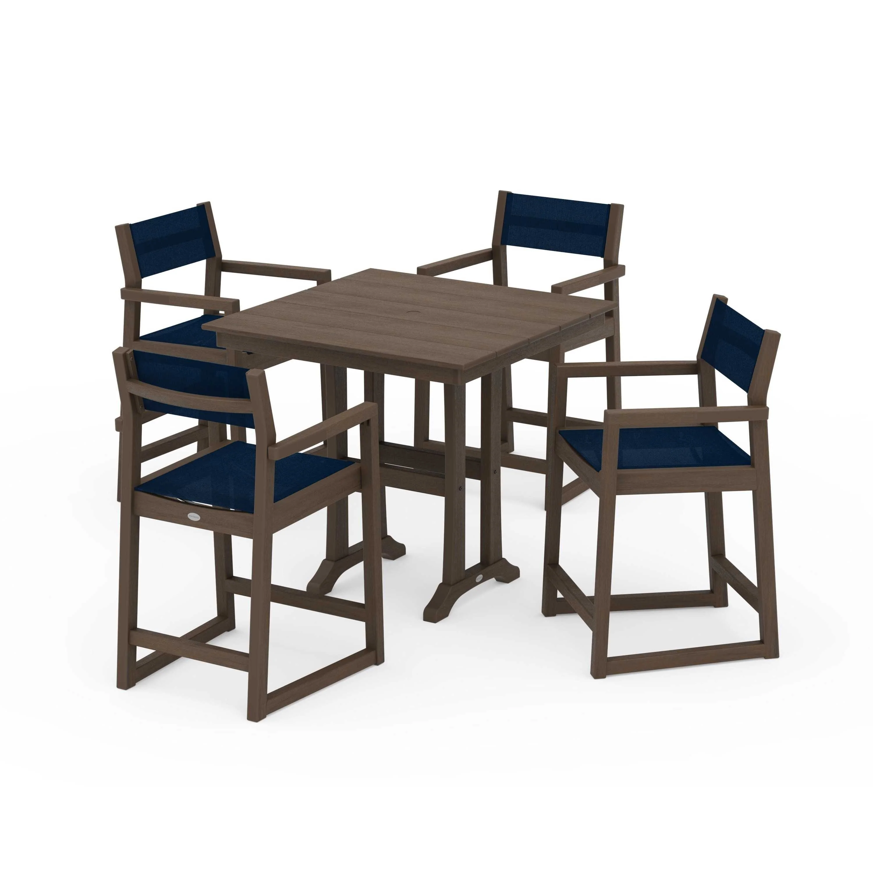 EDGE Sling Arm Chair 5-Piece Farmhouse Counter Set with Trestle Legs - Image 71