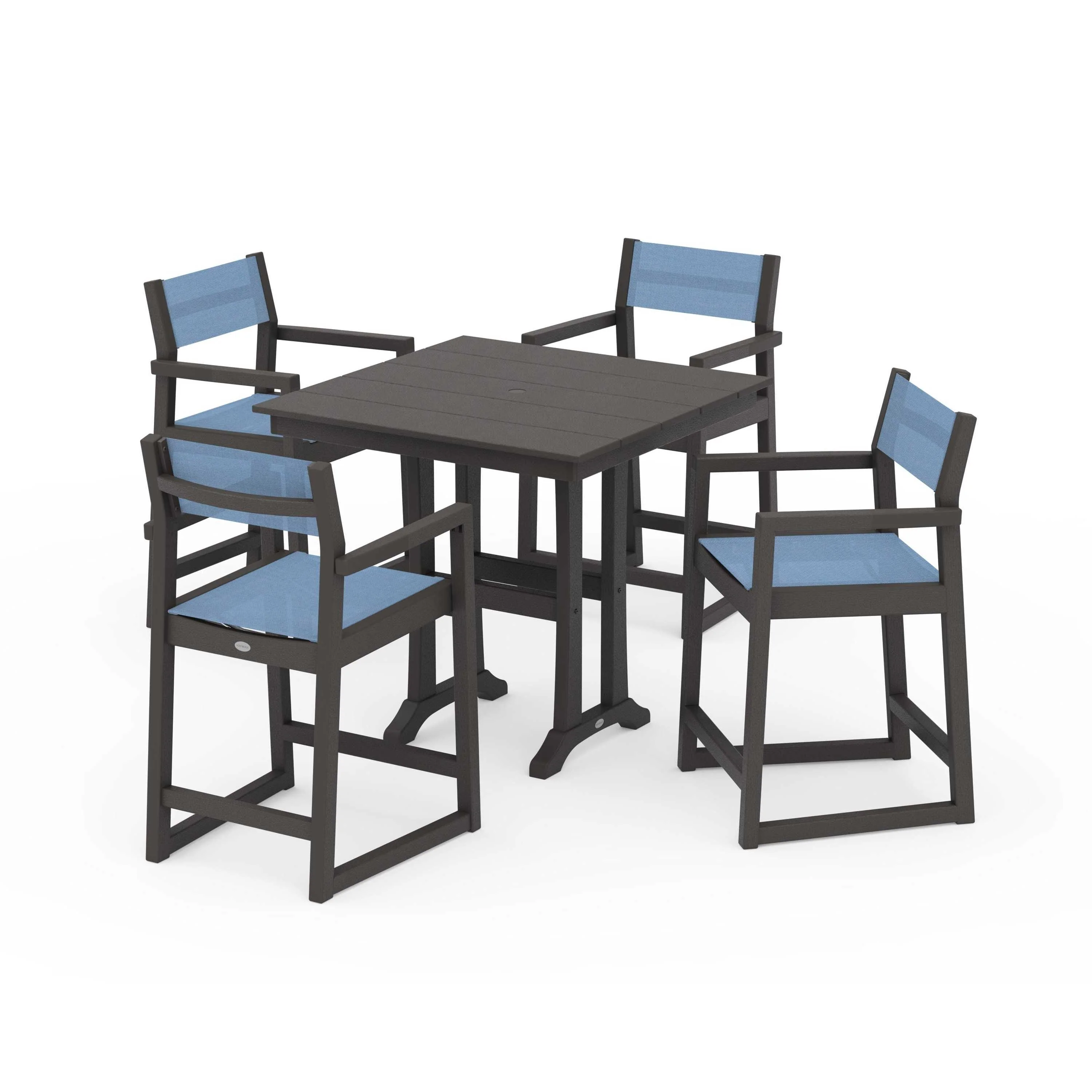 EDGE Sling Arm Chair 5-Piece Farmhouse Counter Set with Trestle Legs - Image 72