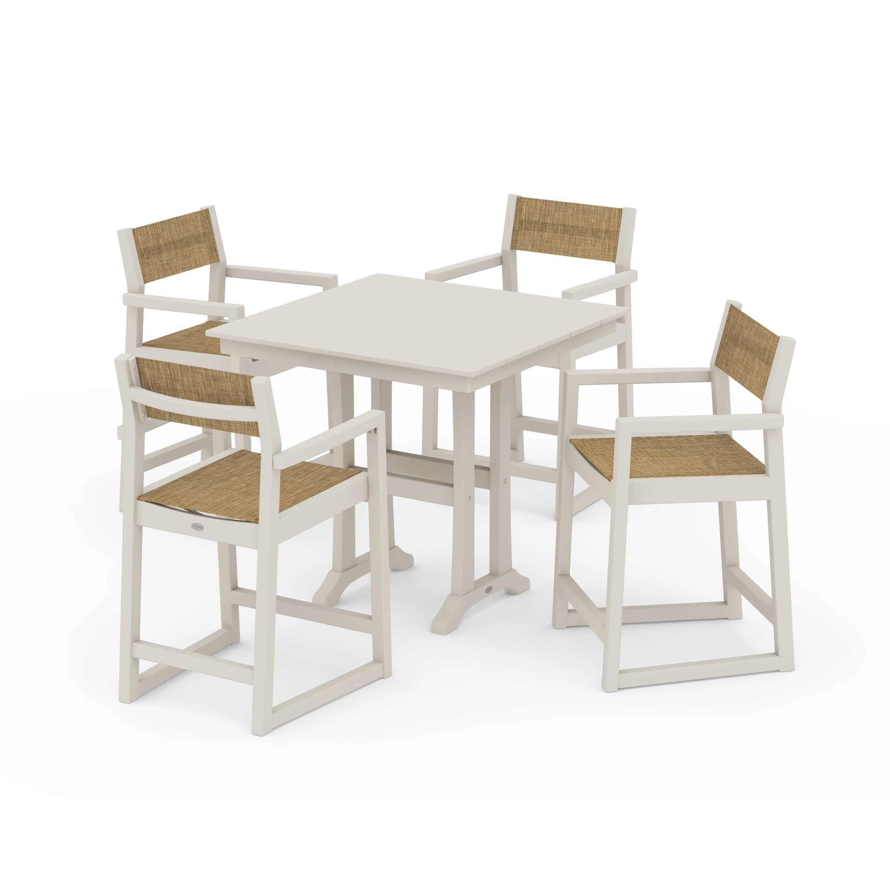 EDGE Sling Arm Chair 5-Piece Farmhouse Counter Set with Trestle Legs - Image 73