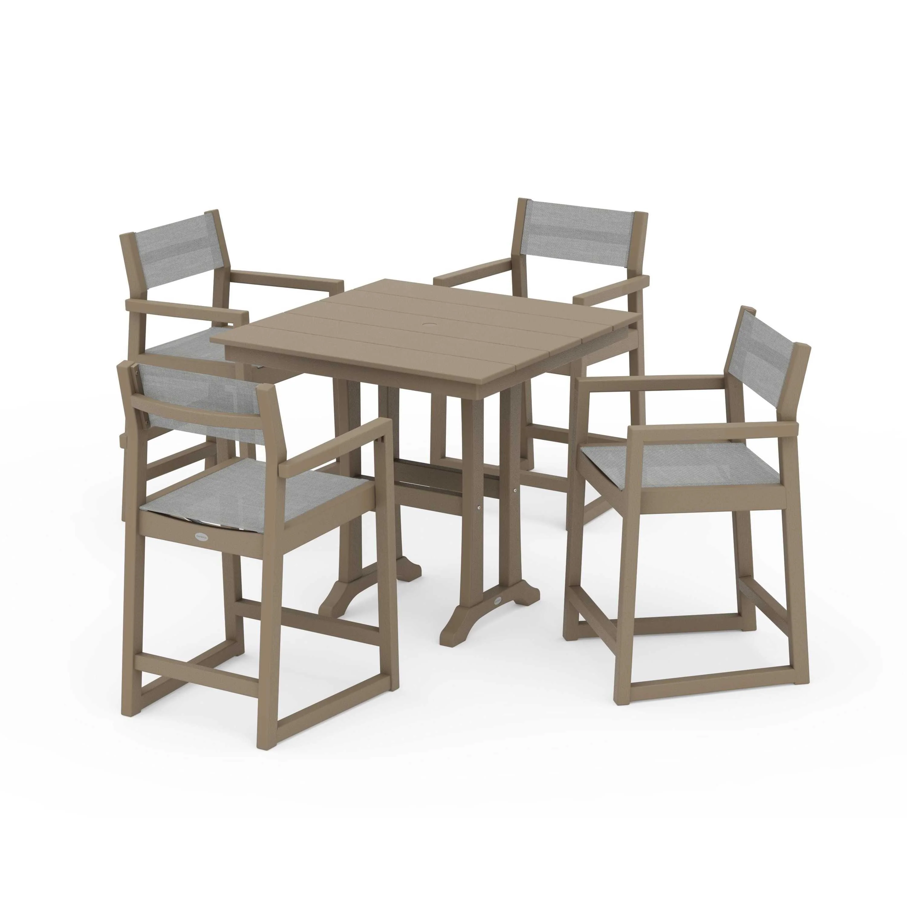 EDGE Sling Arm Chair 5-Piece Farmhouse Counter Set with Trestle Legs - Image 74
