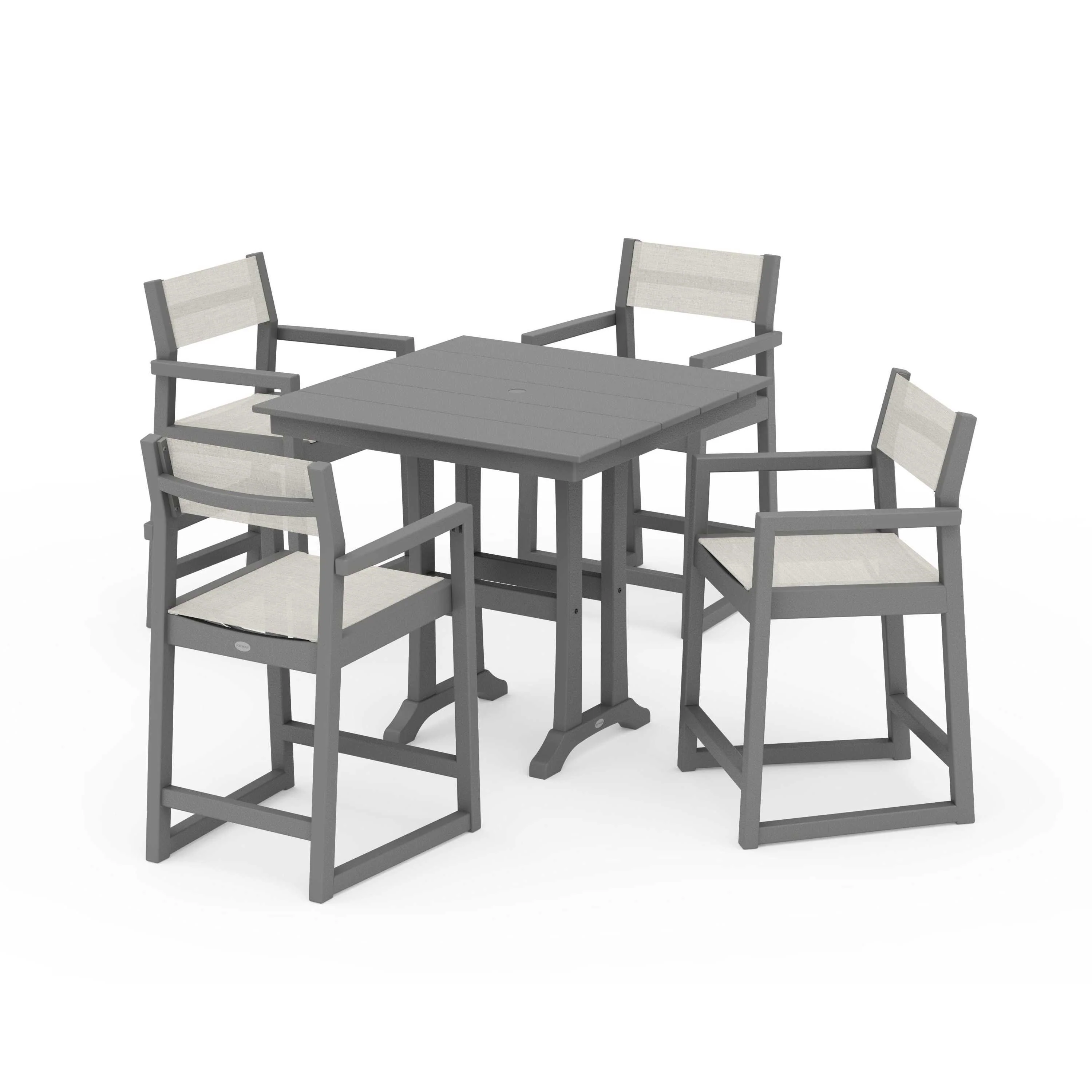 EDGE Sling Arm Chair 5-Piece Farmhouse Counter Set with Trestle Legs - Image 75