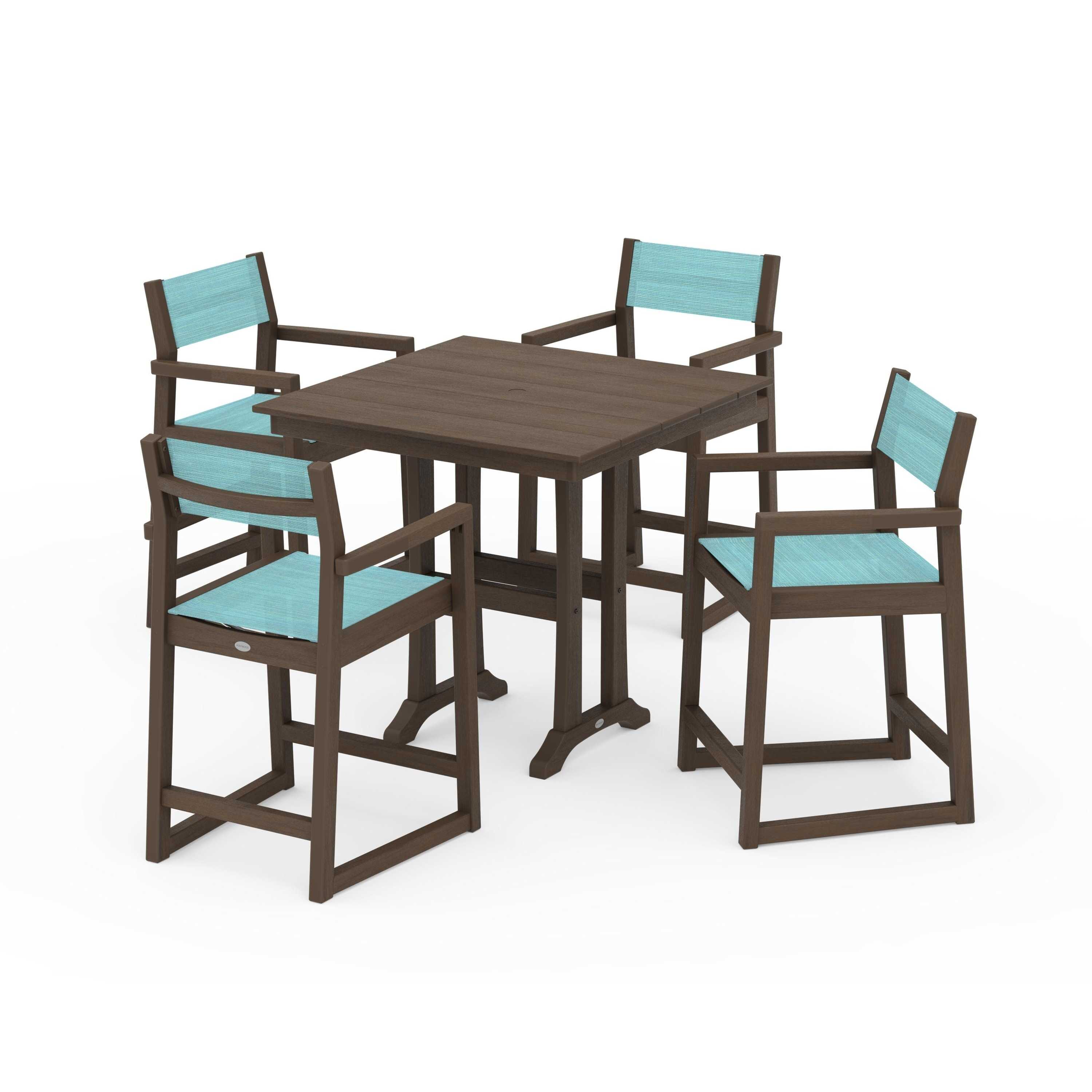 EDGE Sling Arm Chair 5-Piece Farmhouse Counter Set with Trestle Legs - Image 79