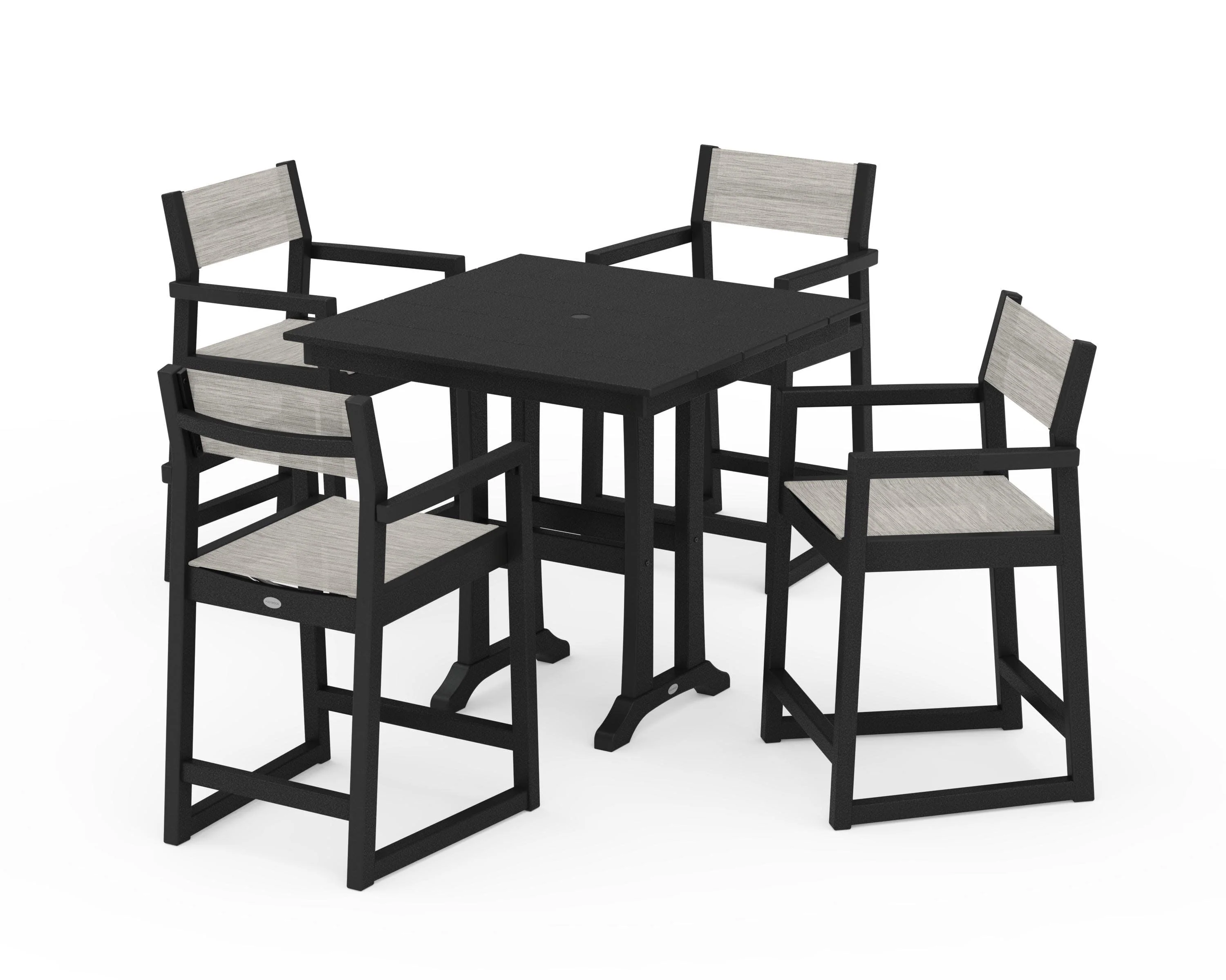 EDGE Sling Arm Chair 5-Piece Farmhouse Counter Set with Trestle Legs - Image 8