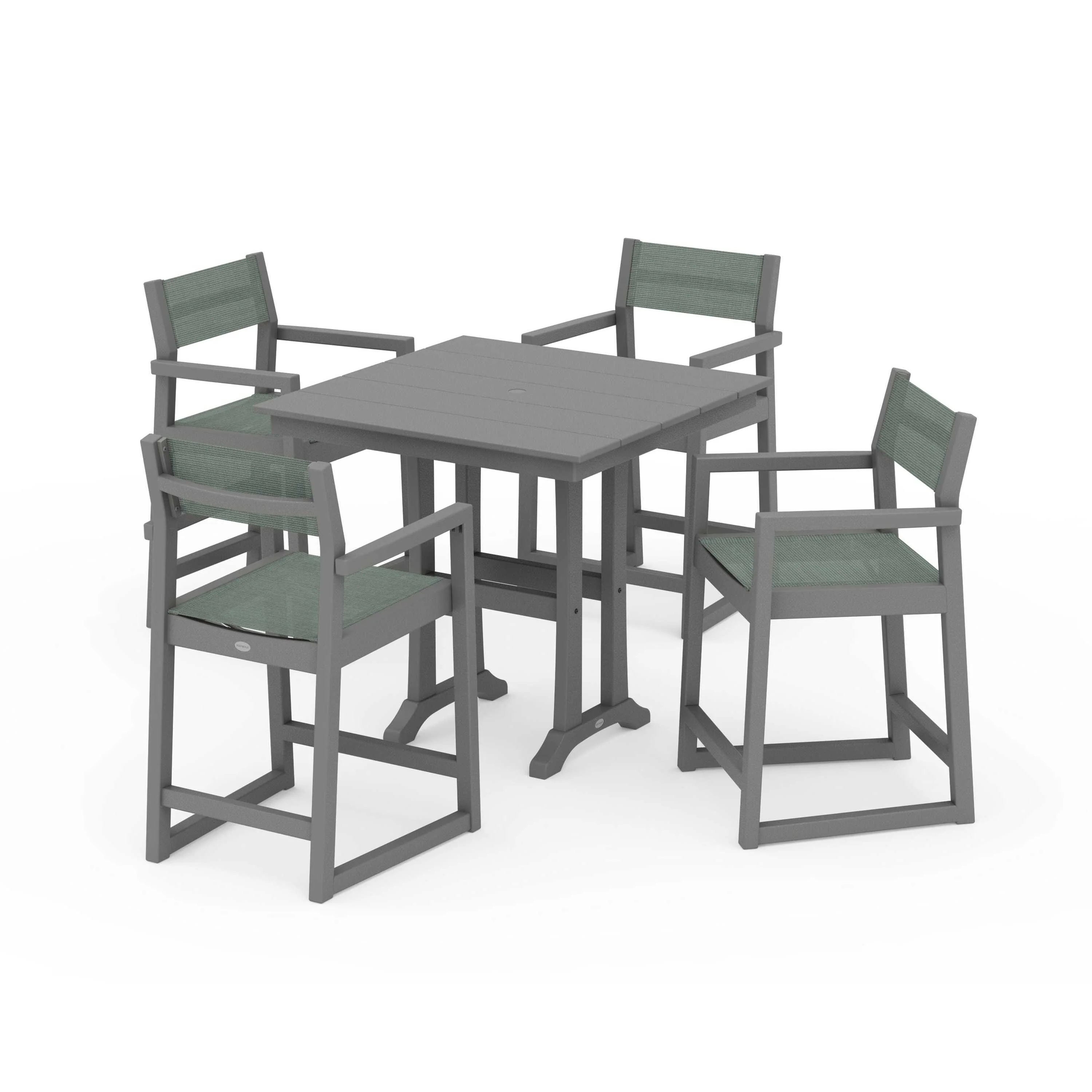 EDGE Sling Arm Chair 5-Piece Farmhouse Counter Set with Trestle Legs - Image 80
