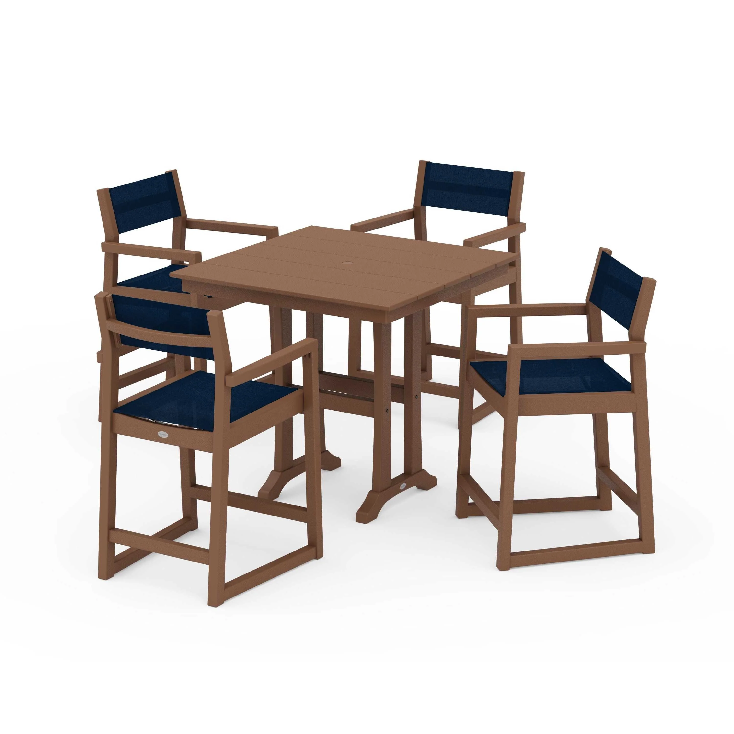 EDGE Sling Arm Chair 5-Piece Farmhouse Counter Set with Trestle Legs - Image 81