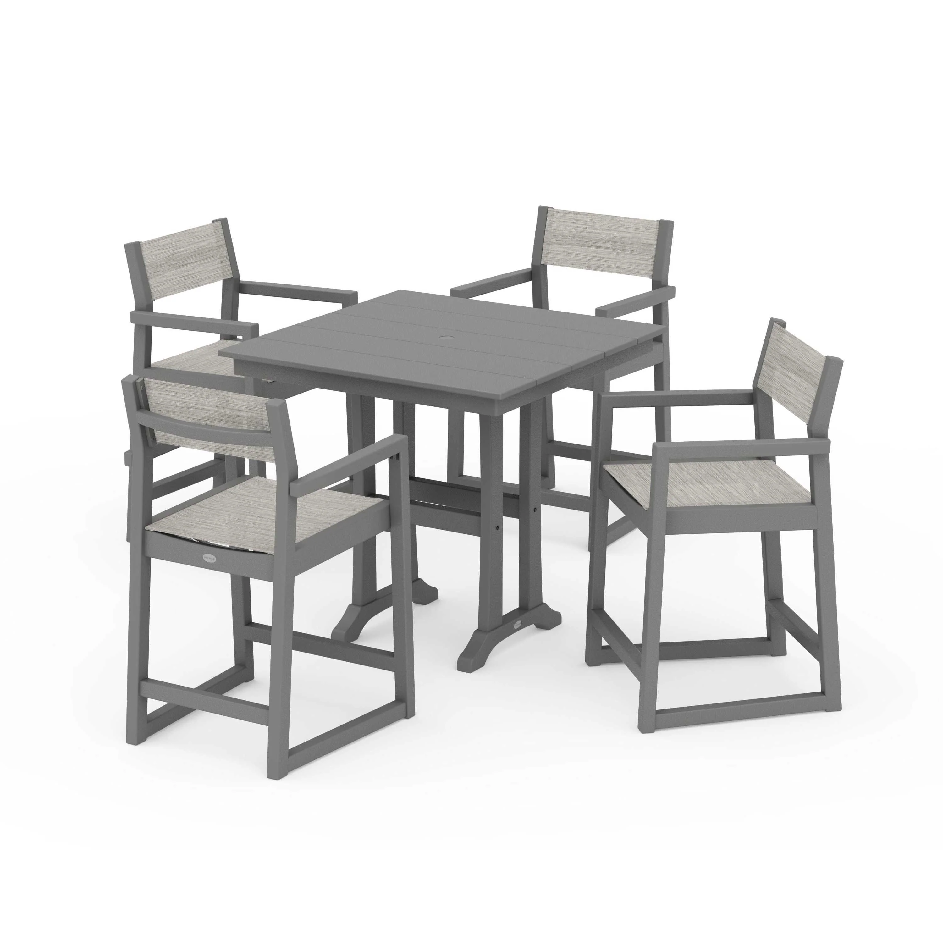 EDGE Sling Arm Chair 5-Piece Farmhouse Counter Set with Trestle Legs - Image 82