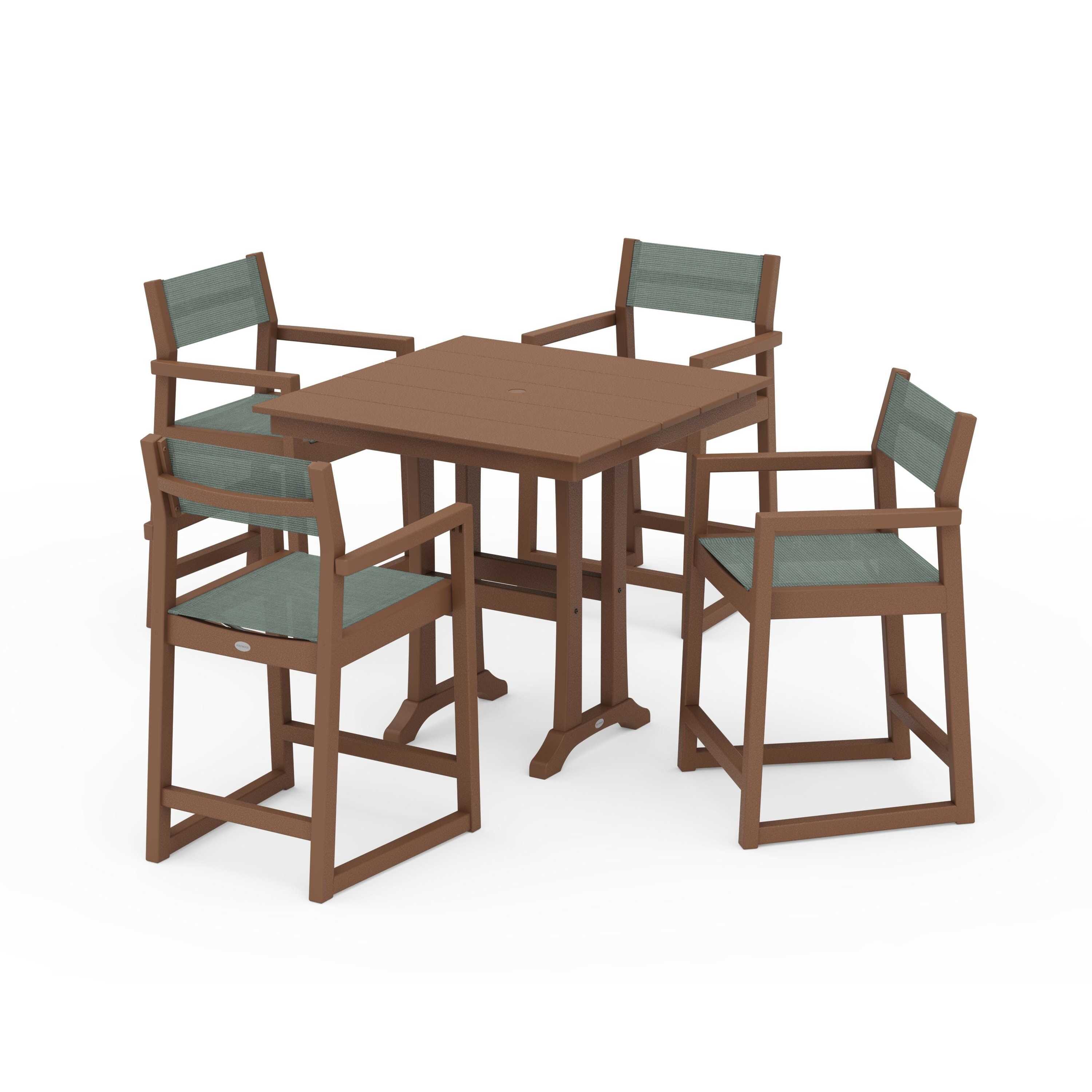 EDGE Sling Arm Chair 5-Piece Farmhouse Counter Set with Trestle Legs - Image 83