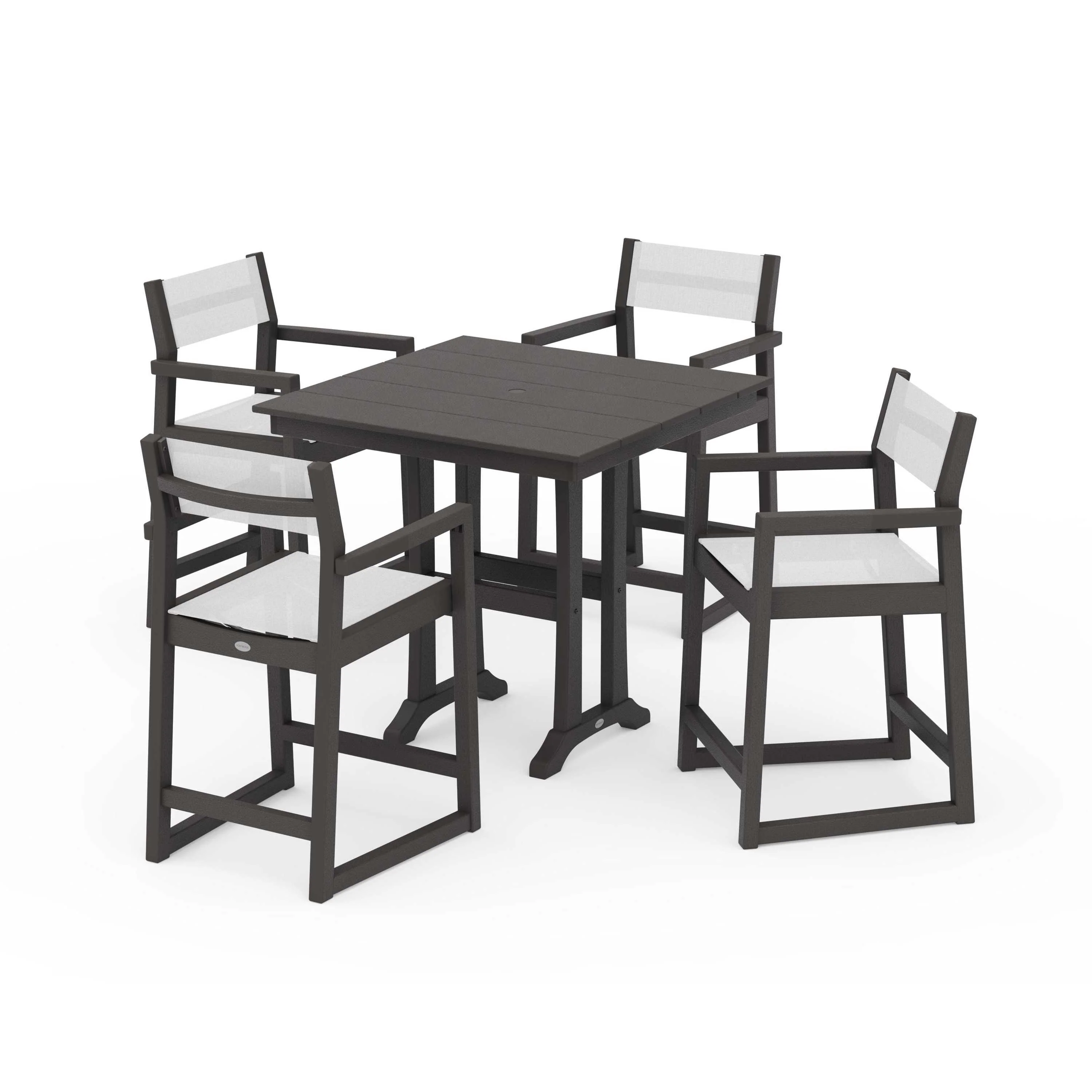 EDGE Sling Arm Chair 5-Piece Farmhouse Counter Set with Trestle Legs - Image 84