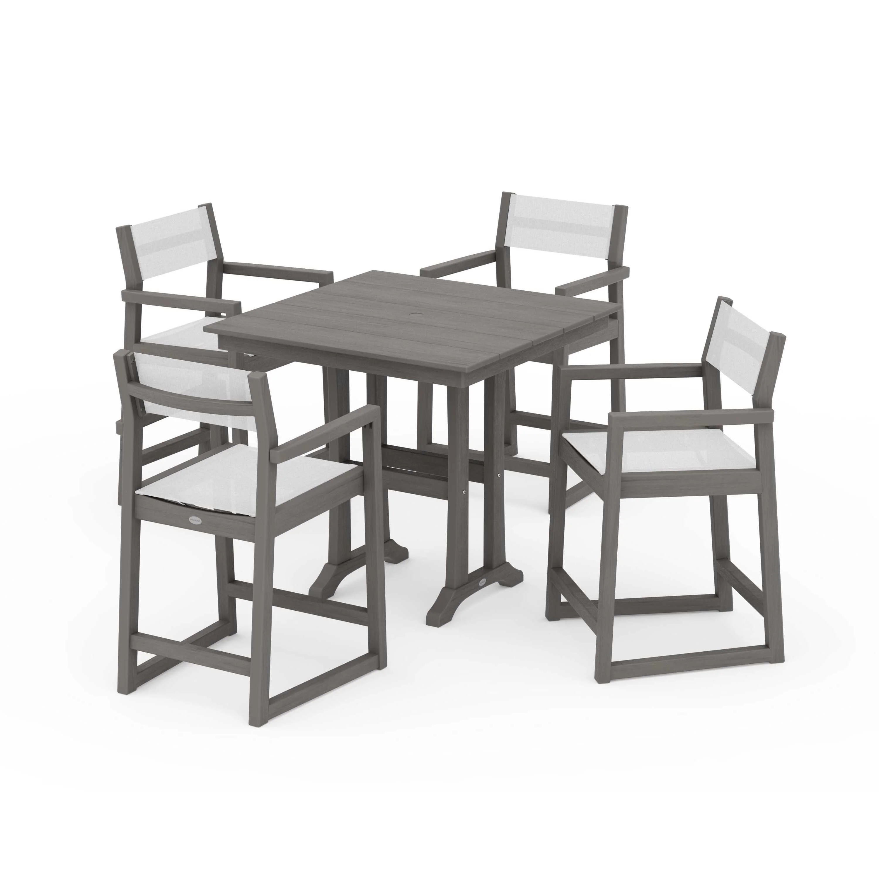 EDGE Sling Arm Chair 5-Piece Farmhouse Counter Set with Trestle Legs - Image 86