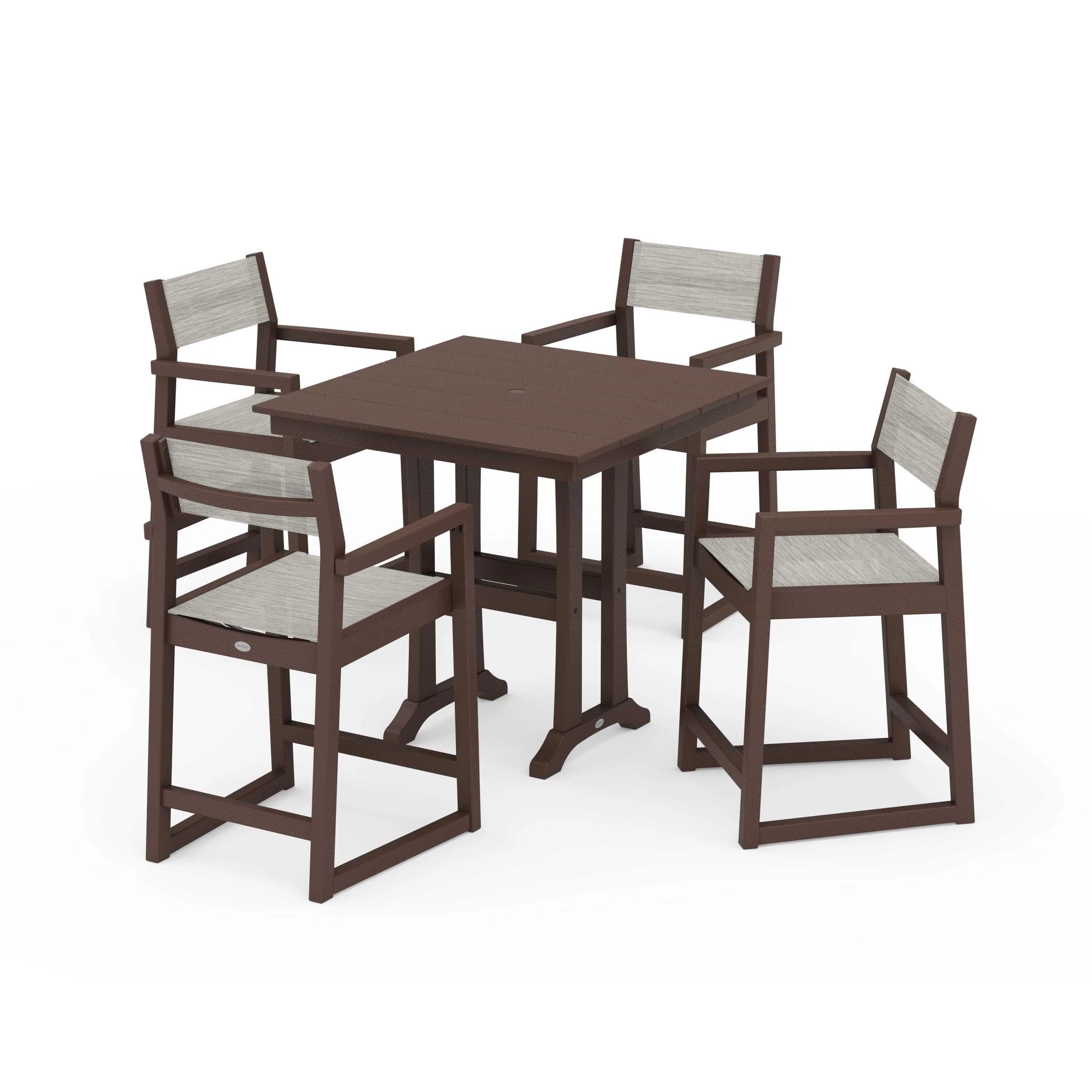 EDGE Sling Arm Chair 5-Piece Farmhouse Counter Set with Trestle Legs - Image 87
