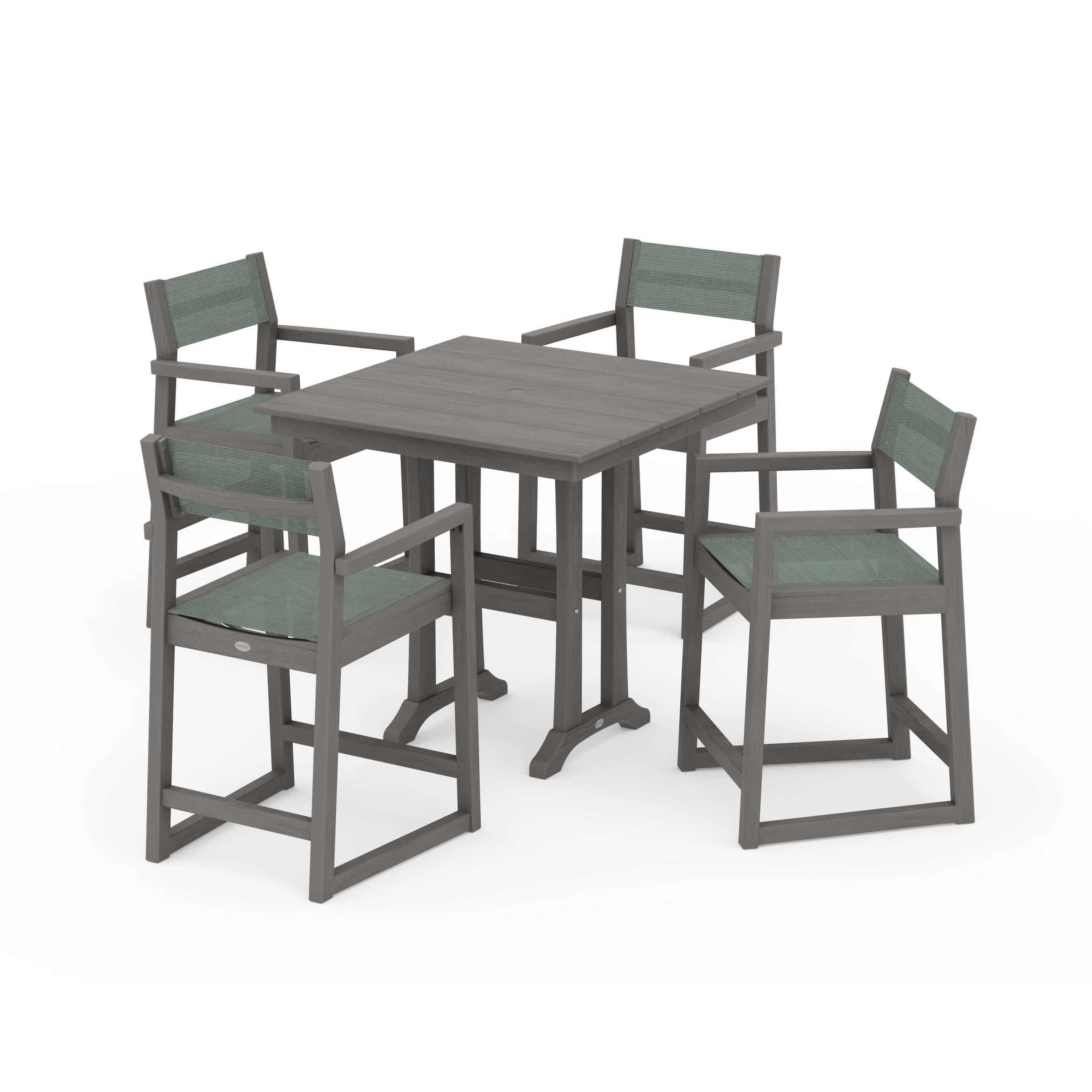 EDGE Sling Arm Chair 5-Piece Farmhouse Counter Set with Trestle Legs - Image 88