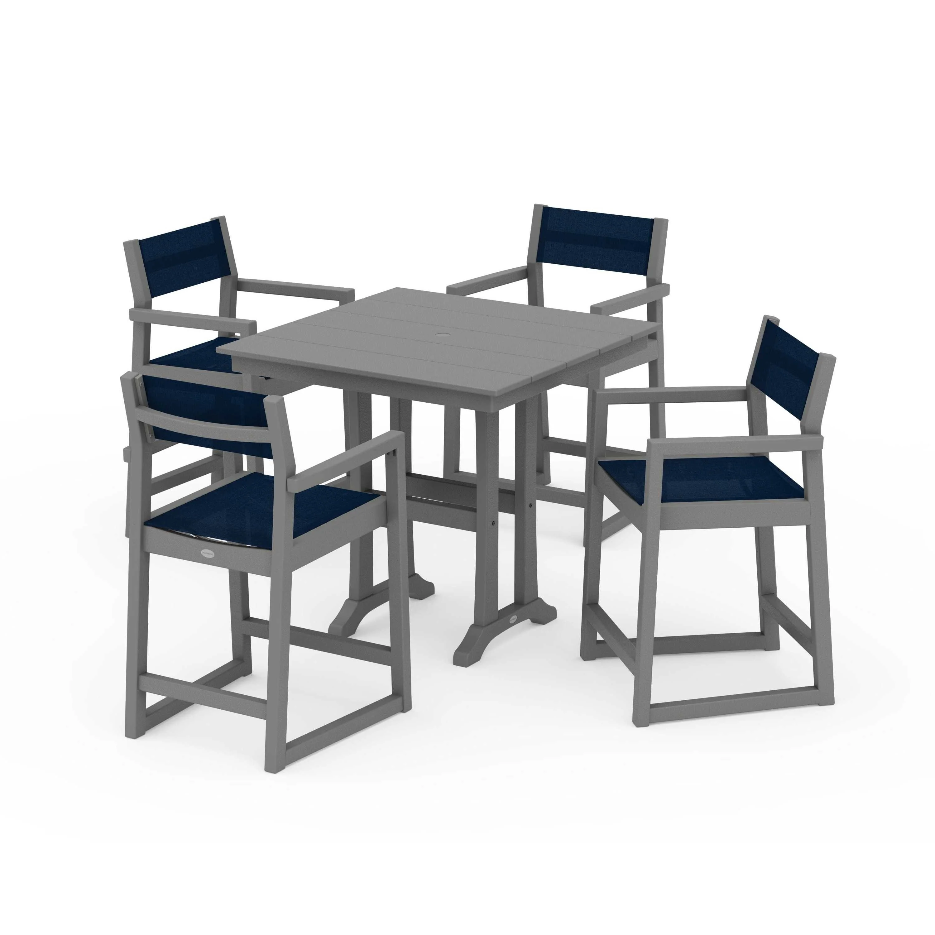 EDGE Sling Arm Chair 5-Piece Farmhouse Counter Set with Trestle Legs - Image 89
