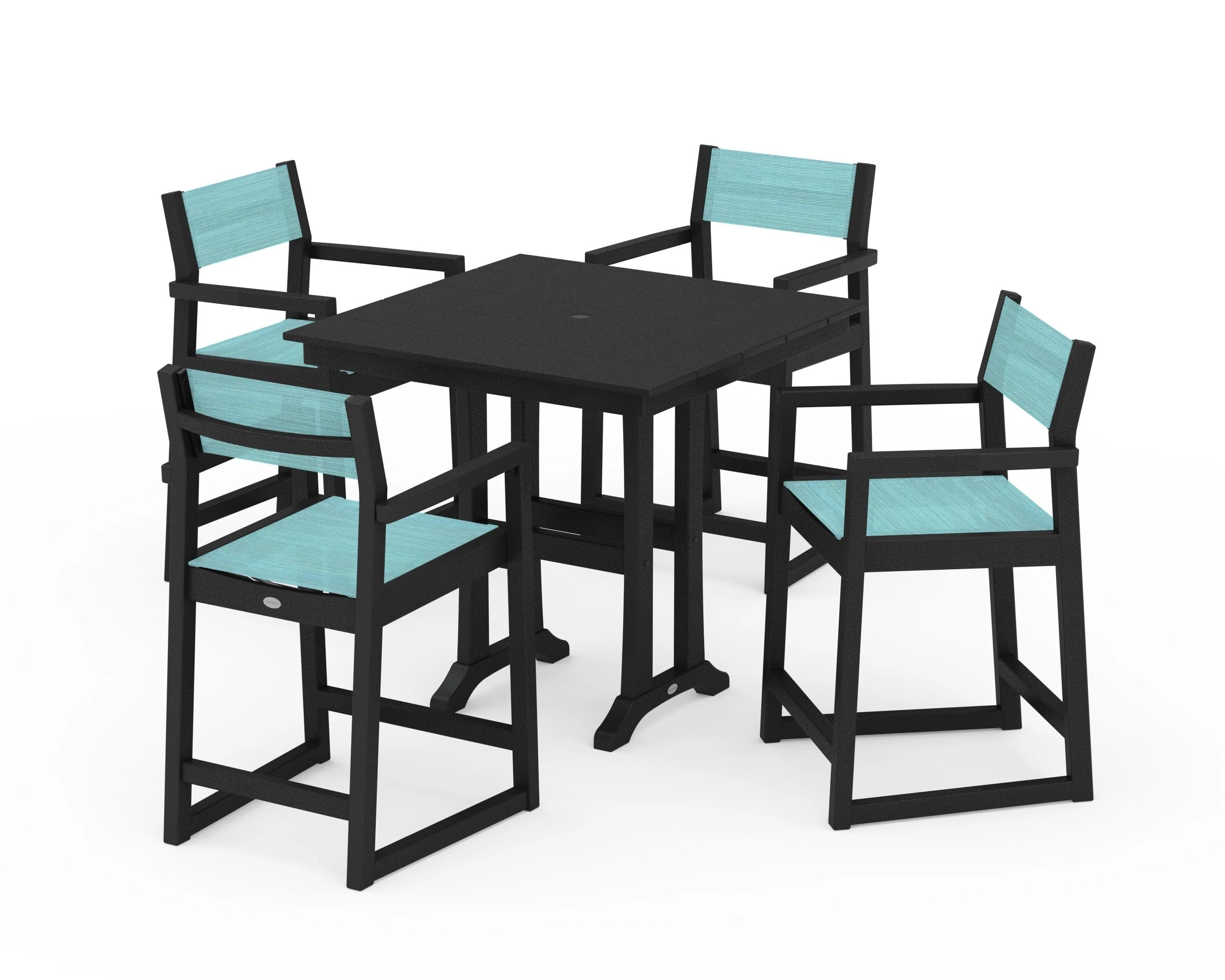 EDGE Sling Arm Chair 5-Piece Farmhouse Counter Set with Trestle Legs - Image 9