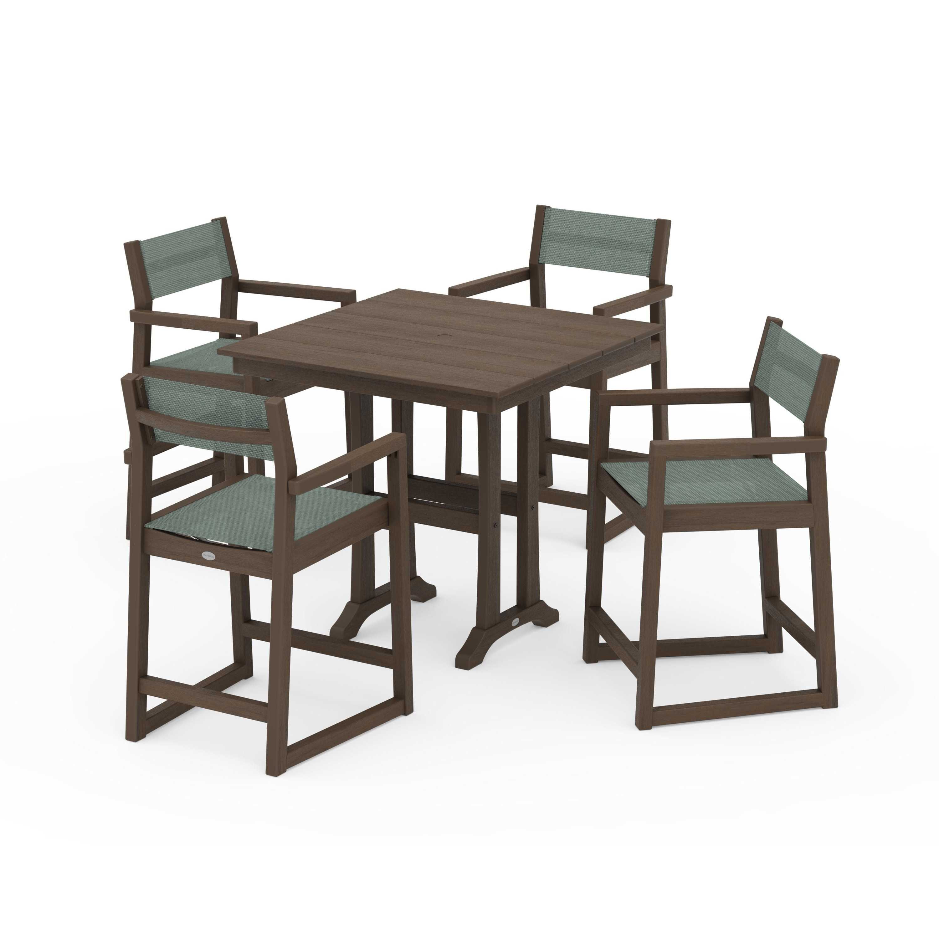 EDGE Sling Arm Chair 5-Piece Farmhouse Counter Set with Trestle Legs - Image 91