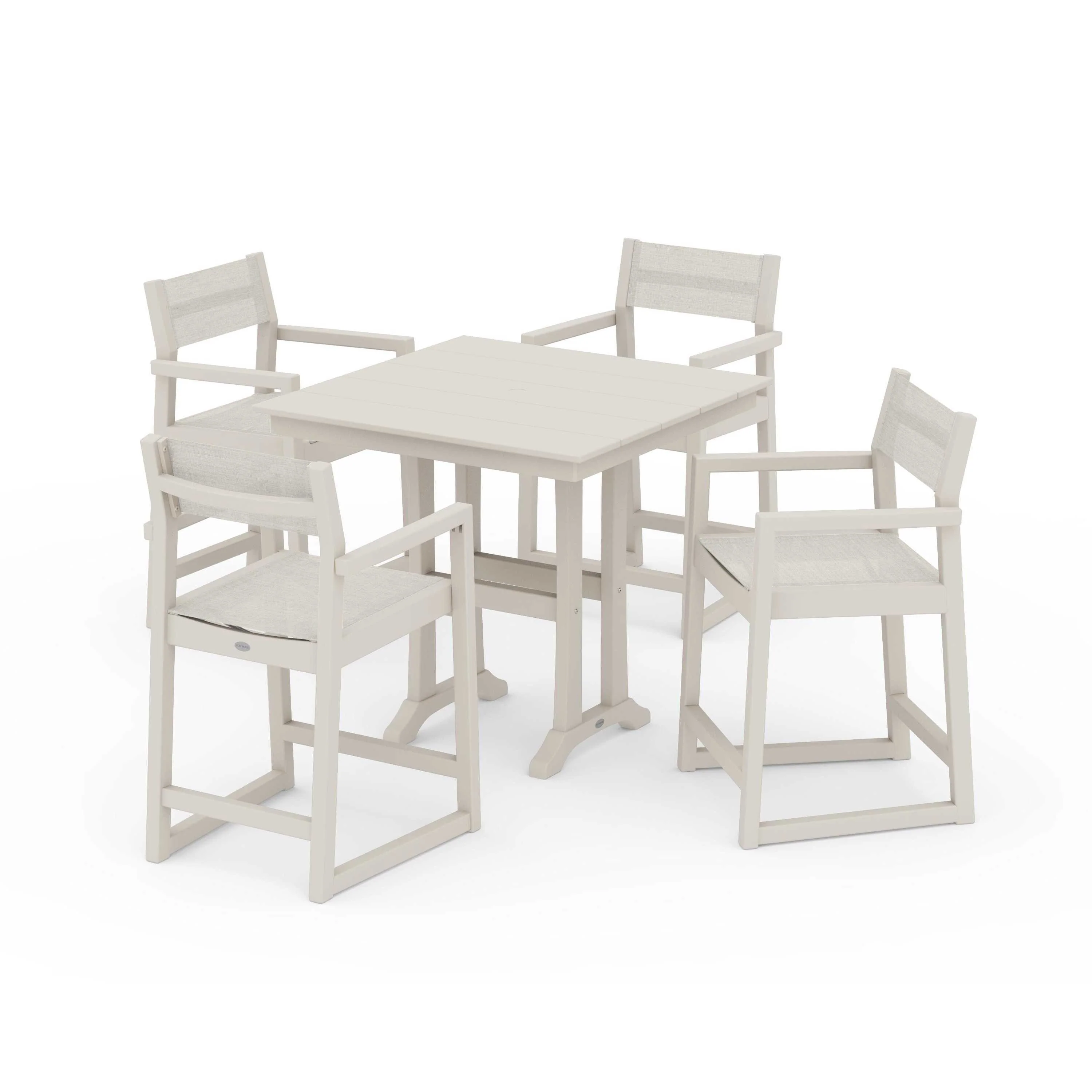 EDGE Sling Arm Chair 5-Piece Farmhouse Counter Set with Trestle Legs - Image 92